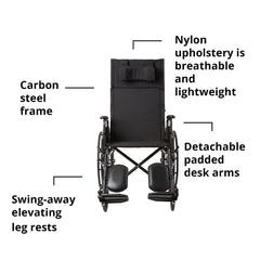 Reclining Wheelchair McKesson Desk Length Arm Swing-Away Elevating Legrest Black Upholstery 20 Inch Seat Width Adult 350 lbs. Weight Capacity