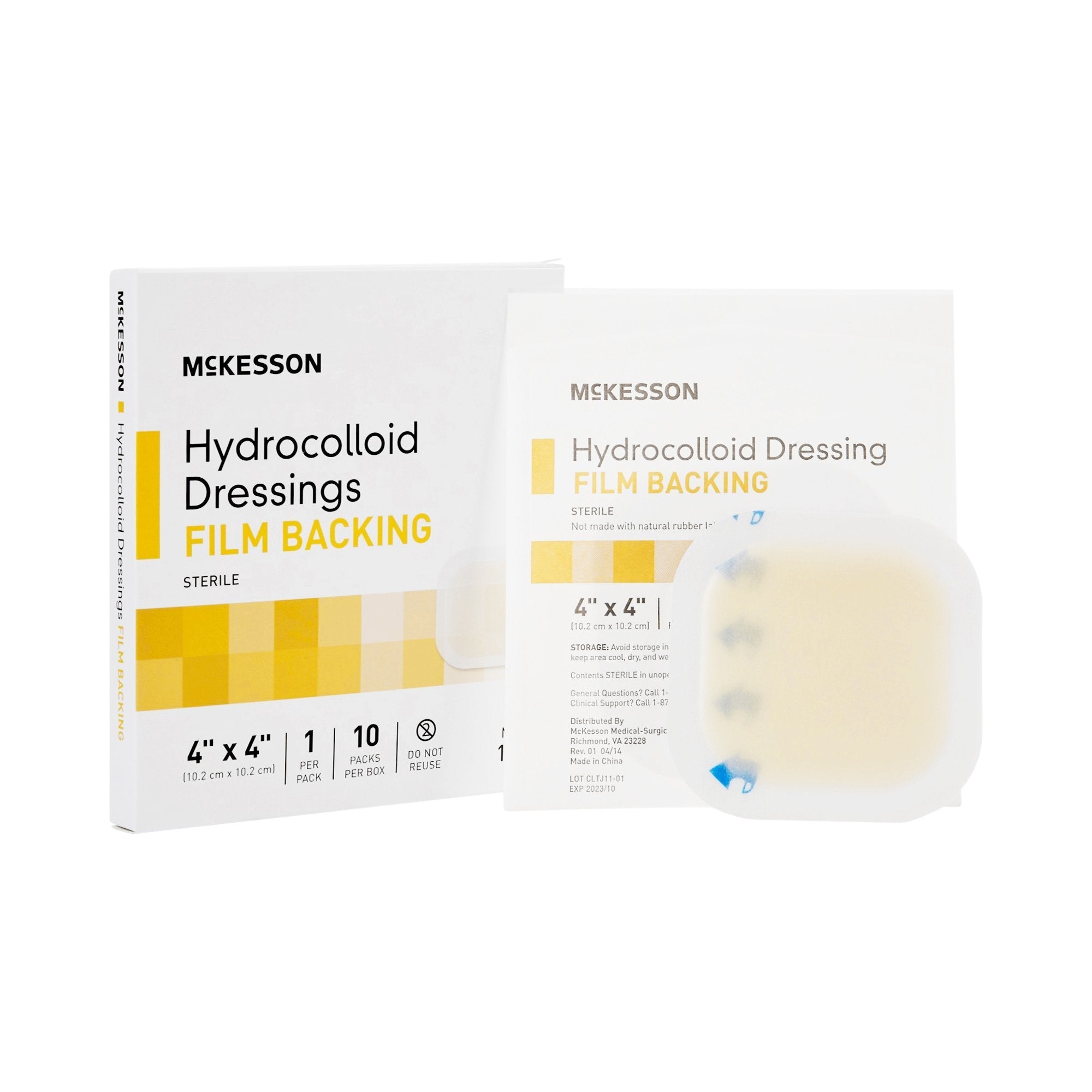 Hydrocolloid Dressing McKesson Waterproof Film Backing 4 X 4 Inch Square Hydrocolloid / Film