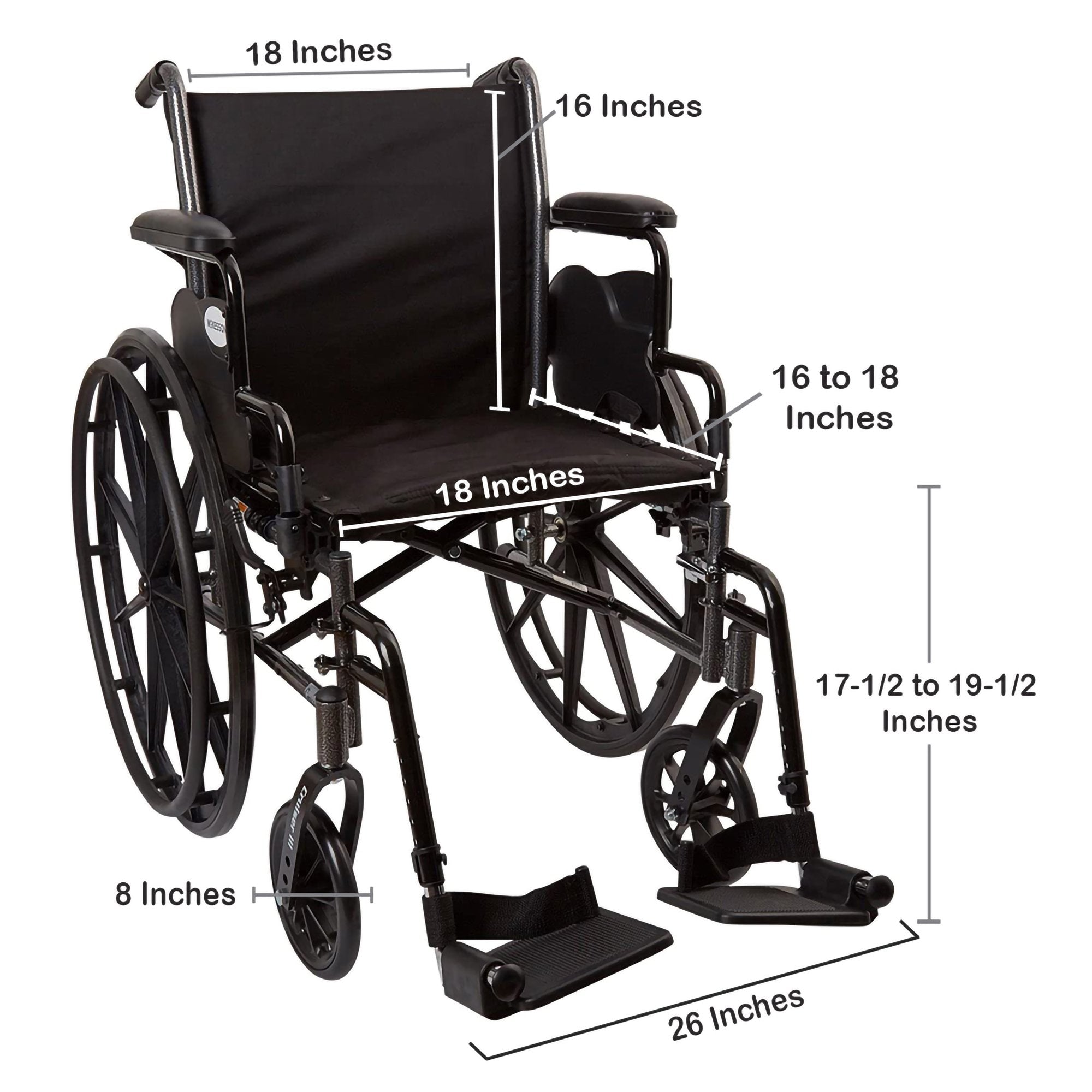Lightweight Wheelchair McKesson Dual Axle Desk Length Arm Swing-Away Footrest Black Upholstery 18 Inch Seat Width Adult 300 lbs. Weight Capacity, Packaging Type- Each