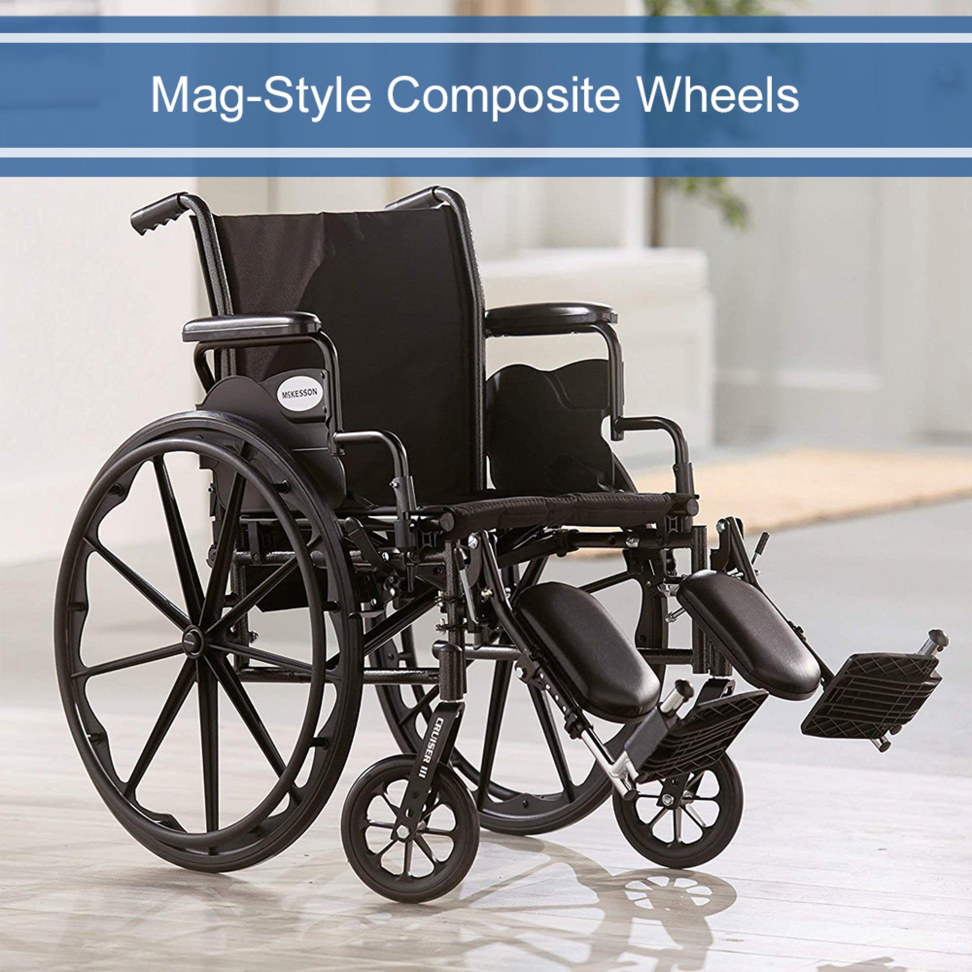 Lightweight Wheelchair McKesson Dual Axle Desk Length Arm Swing Away Elevating Legrest Black Upholstery 16 Inch Seat Width Adult 300 lbs. Weight Capacity, Packaging Type Each