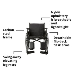 Lightweight Wheelchair McKesson Dual Axle Desk Length Arm Swing-Away Elevating Legrest Black Upholstery 20 Inch Seat Width Adult 300 lbs. Weight Capacity, Packaging Type- Each