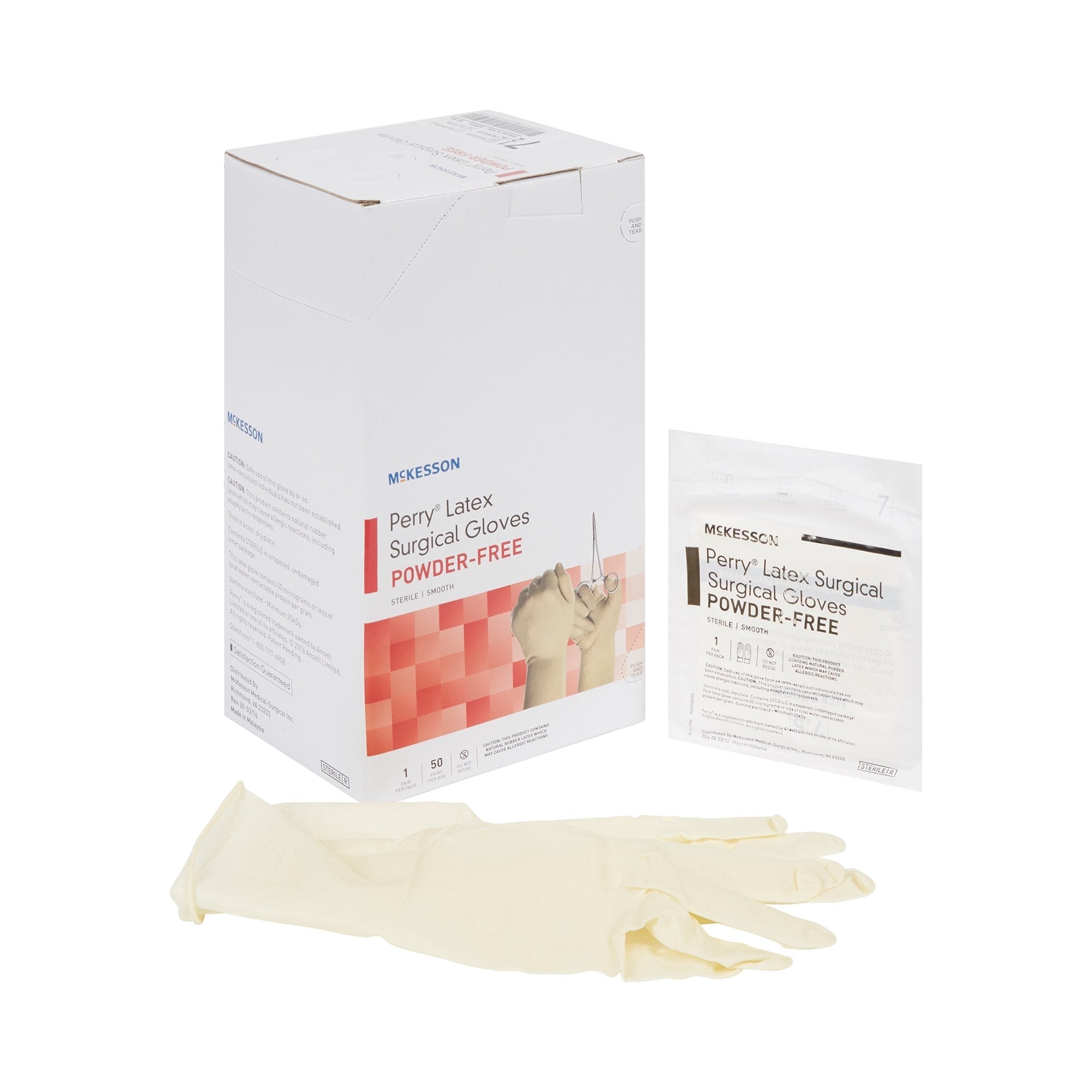 Surgical Glove McKesson Perry Performance Plus Size 7.5 Sterile Latex Standard Cuff Length Smooth Cream Chemo Tested