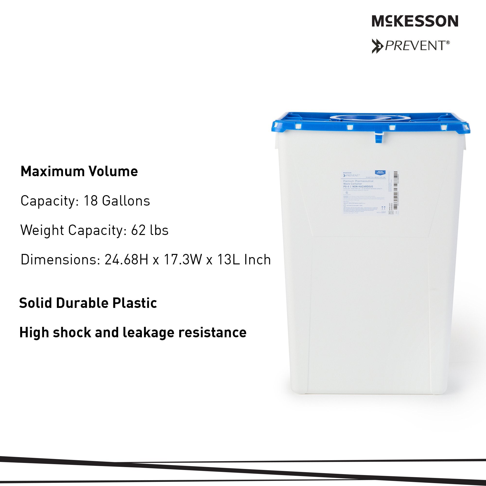 mckesson prevent pharmaceutical waste container 18 gallon 24 3 5 x 17 3 10 x 13 inch mckesson prevent pharmaceutical waste container mk1011863ea