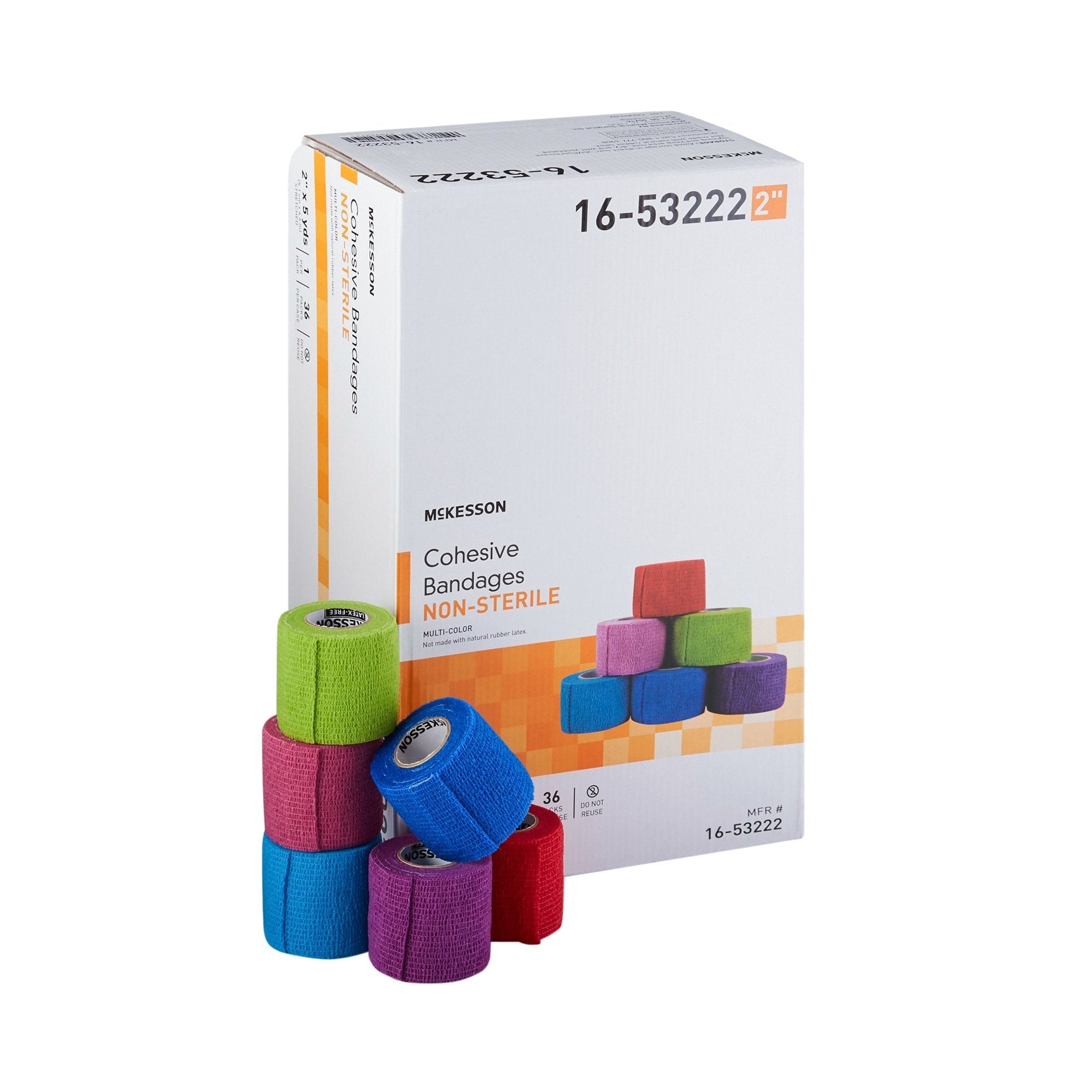 Cohesive Bandage McKesson 2 Inch X 5 Yard Self adherent Closure Purple / Pink / Green / Light Blue / Royal Blue / Red NonSterile Standard Compression