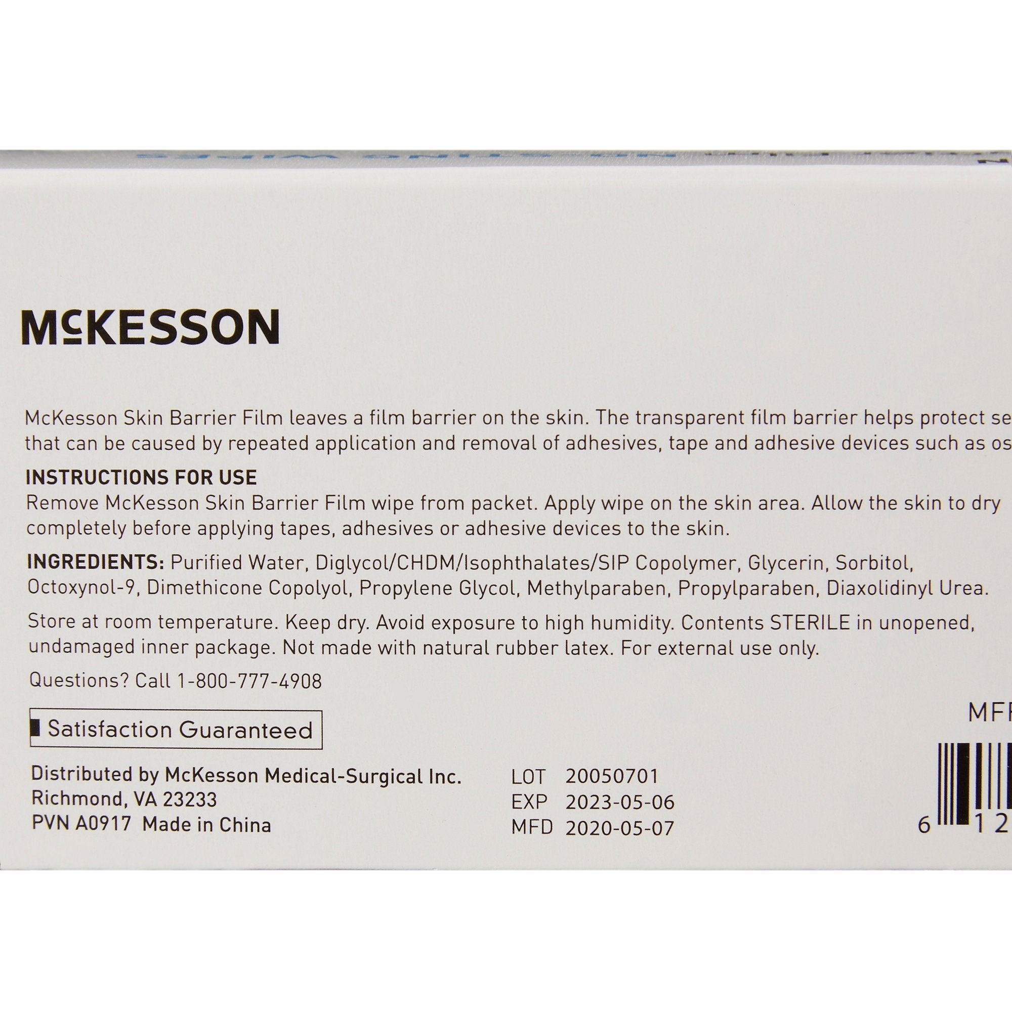 mckesson skin barrier wipe mckesson no sting skin barrier wipe mk1088820ea