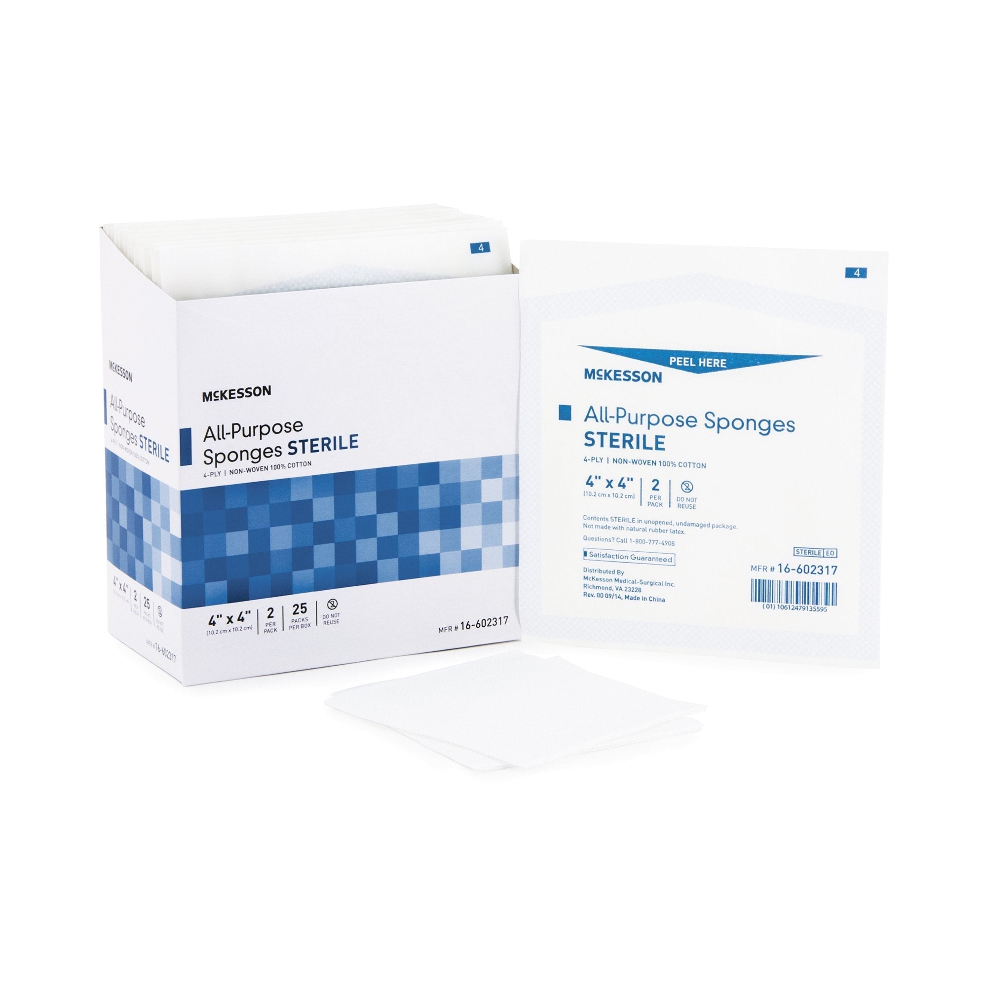 Nonwoven Sponge McKesson 4 X 4 Inch 4 Ply Sterile 2 per Pack