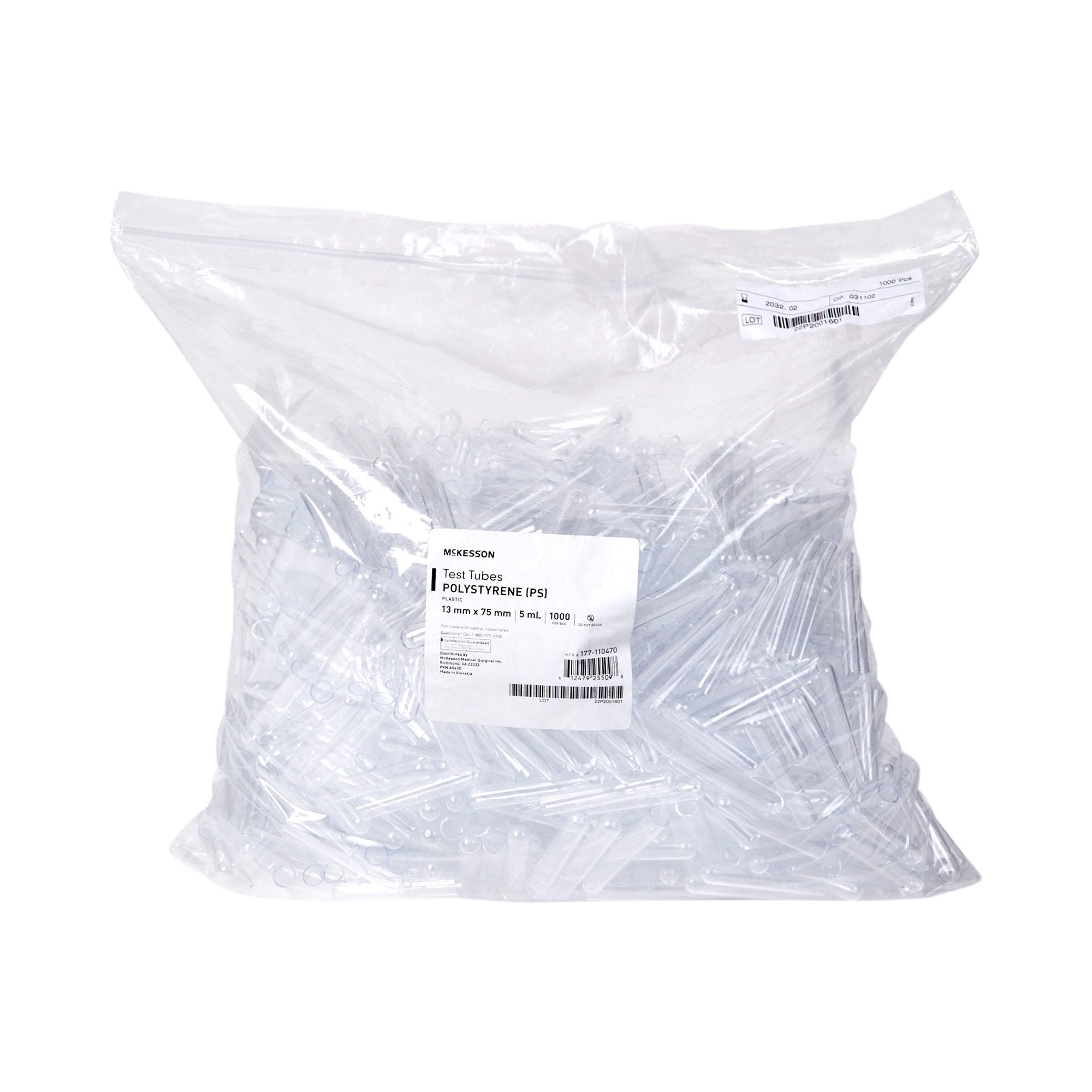 McKesson Test Tube Plain 5 mL Without Closure Polystyrene Tube
