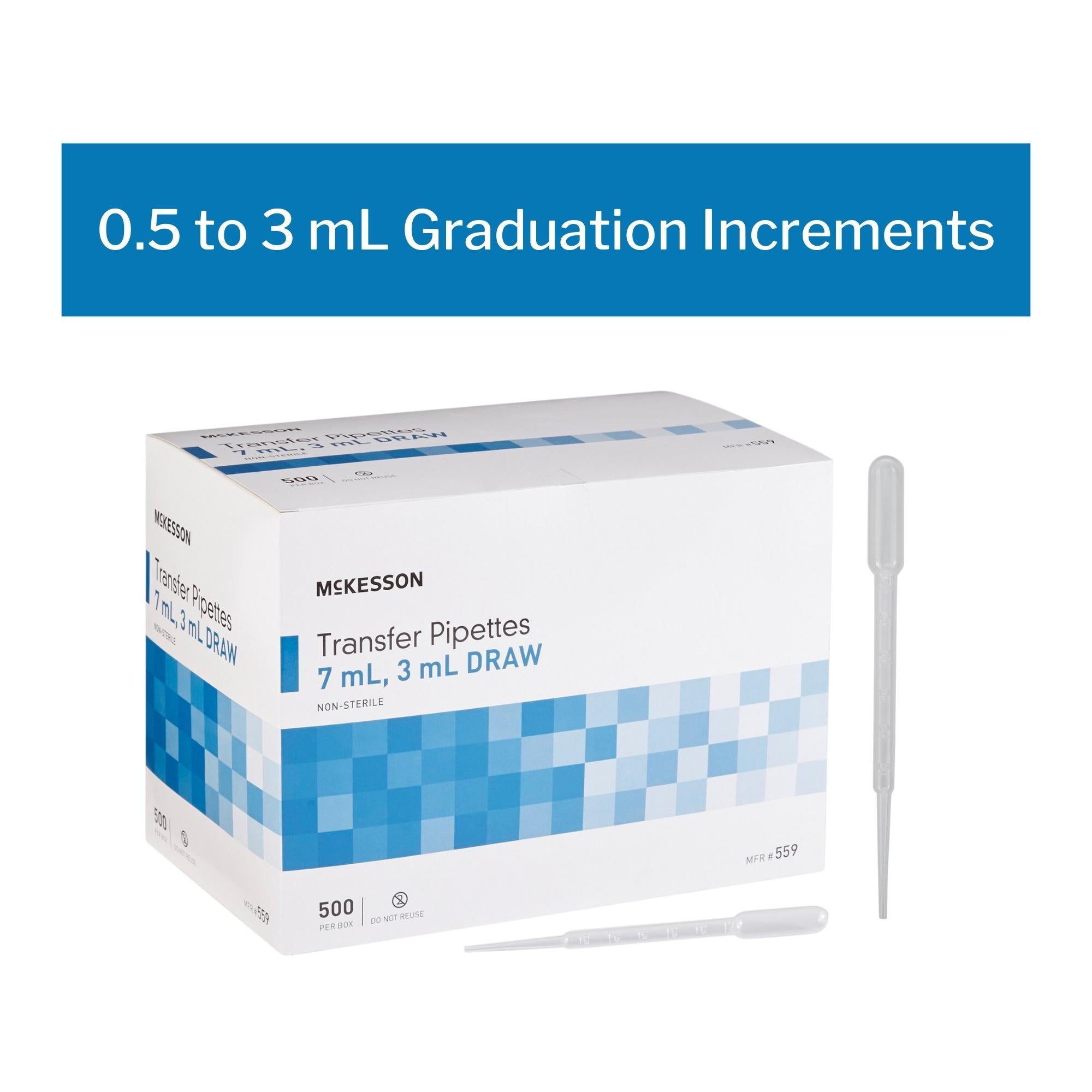 mckesson transfer pipette 7 5 ml 0 5 to 3 ml graduation increments nonsterile packaging type box