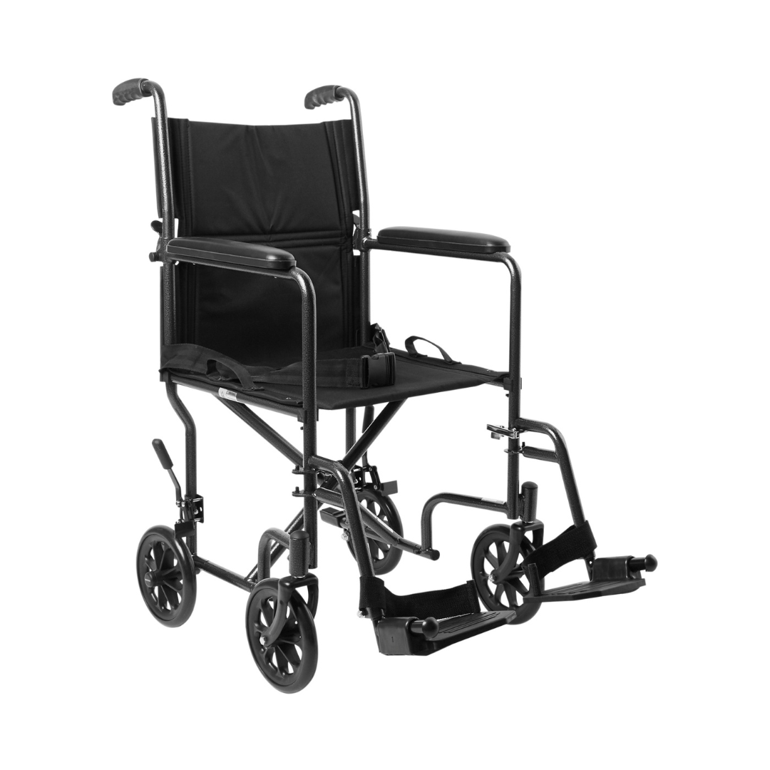 Transport Chair McKesson 19 Inch Seat Width Full Length Arm Swing Away Footrest Steel Frame with Silver Vein Finish