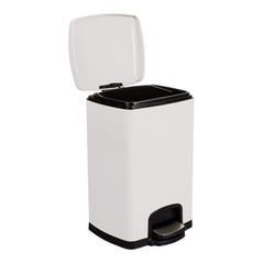 White step on trash can with open lid