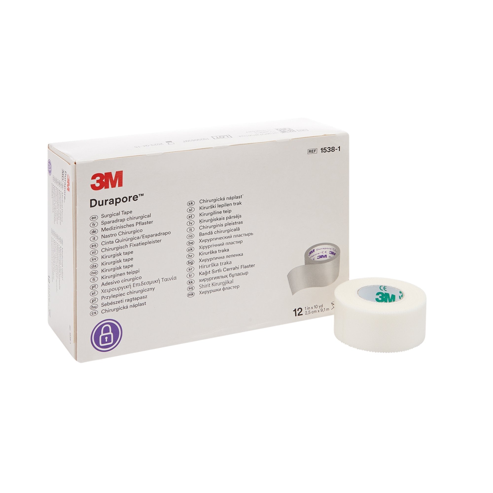 Medical Tape 3M Durapore White 1 Inch X 10 Yard Silk Like Cloth NonSterile