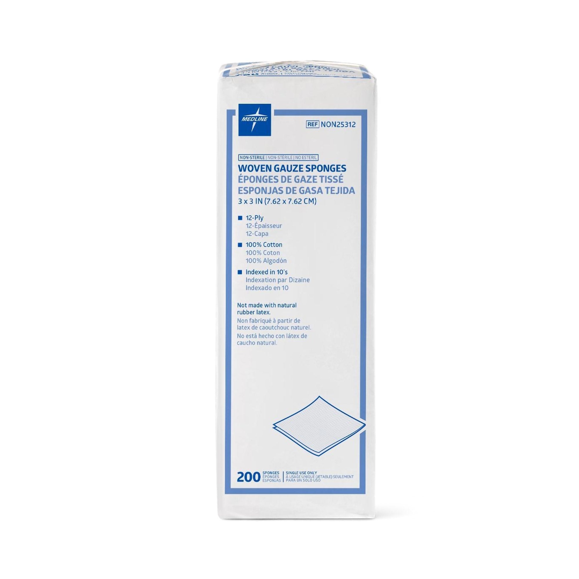 Gauze Sponge Medline 3 X 3 Inch 12 Ply NonSterile 200 per Pack