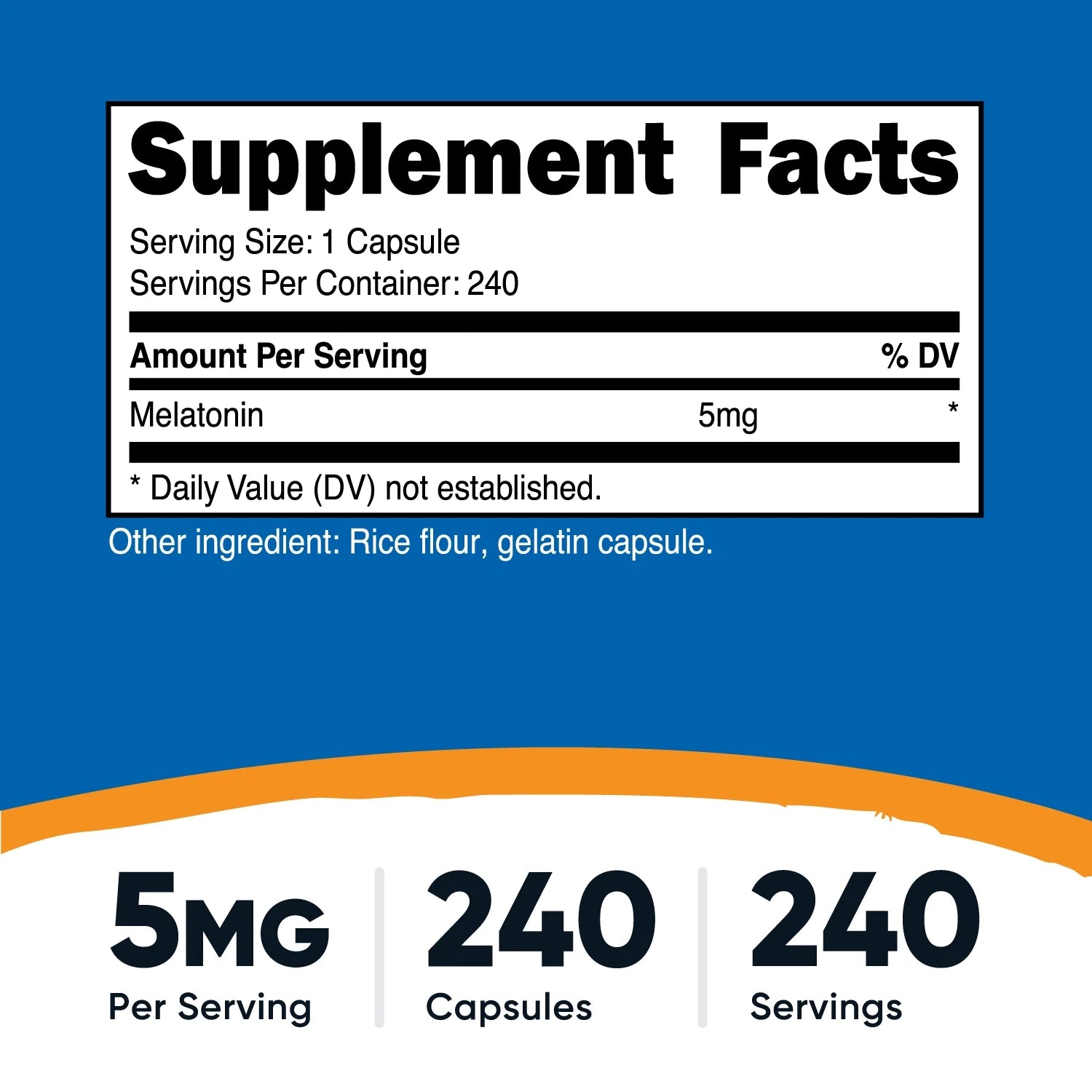 Melatonin 5Mg, 240 Capsules Non Gmo, Gluten Free Supplement