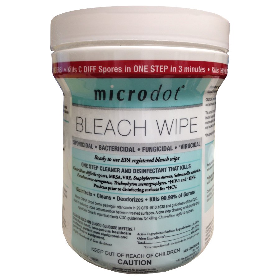microdot Surface Disinfectant Premoistened Manual Pull Wipe 160 Count Canister Bleach Scent NonSterile