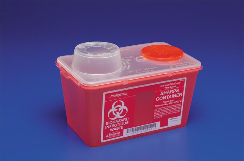 Sharps Container Monoject Red Base 17 7/10 H X 6 3/4 W X 10 1/2 D Inch Vertical Entry 3.5 Gallon