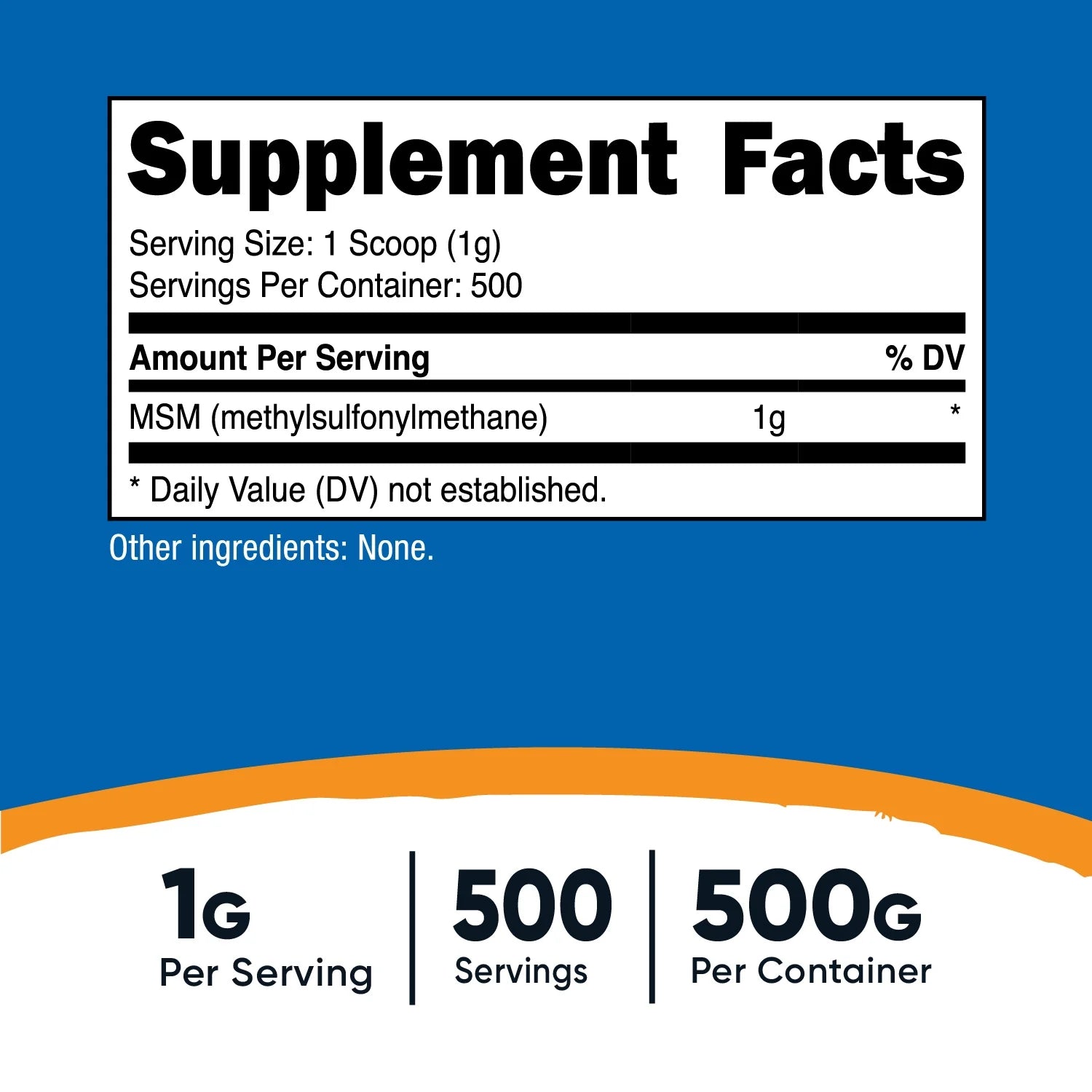 MSM Powder 500 Grams (Methylsulfonylmethane) Non Gmo Supplement