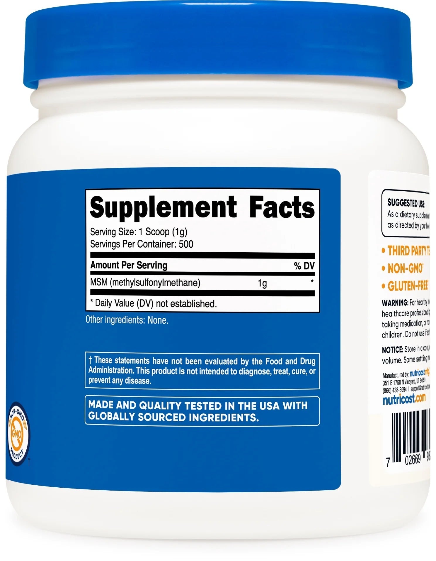 MSM Powder 500 Grams (Methylsulfonylmethane) Non Gmo Supplement