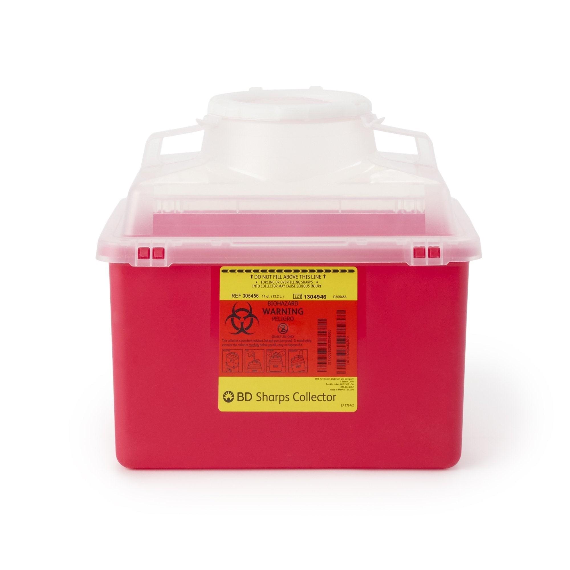 Sharps Container BD Red Base 11 1/2 H X 12 4/5 W X 8 4/5 D Inch Vertical Entry 3.5 Gallon