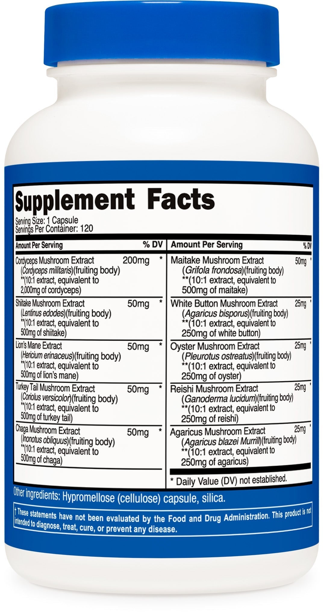 Mushroom Complex Supplement, 120 Capsules 10 Mushroom Blend Supplement