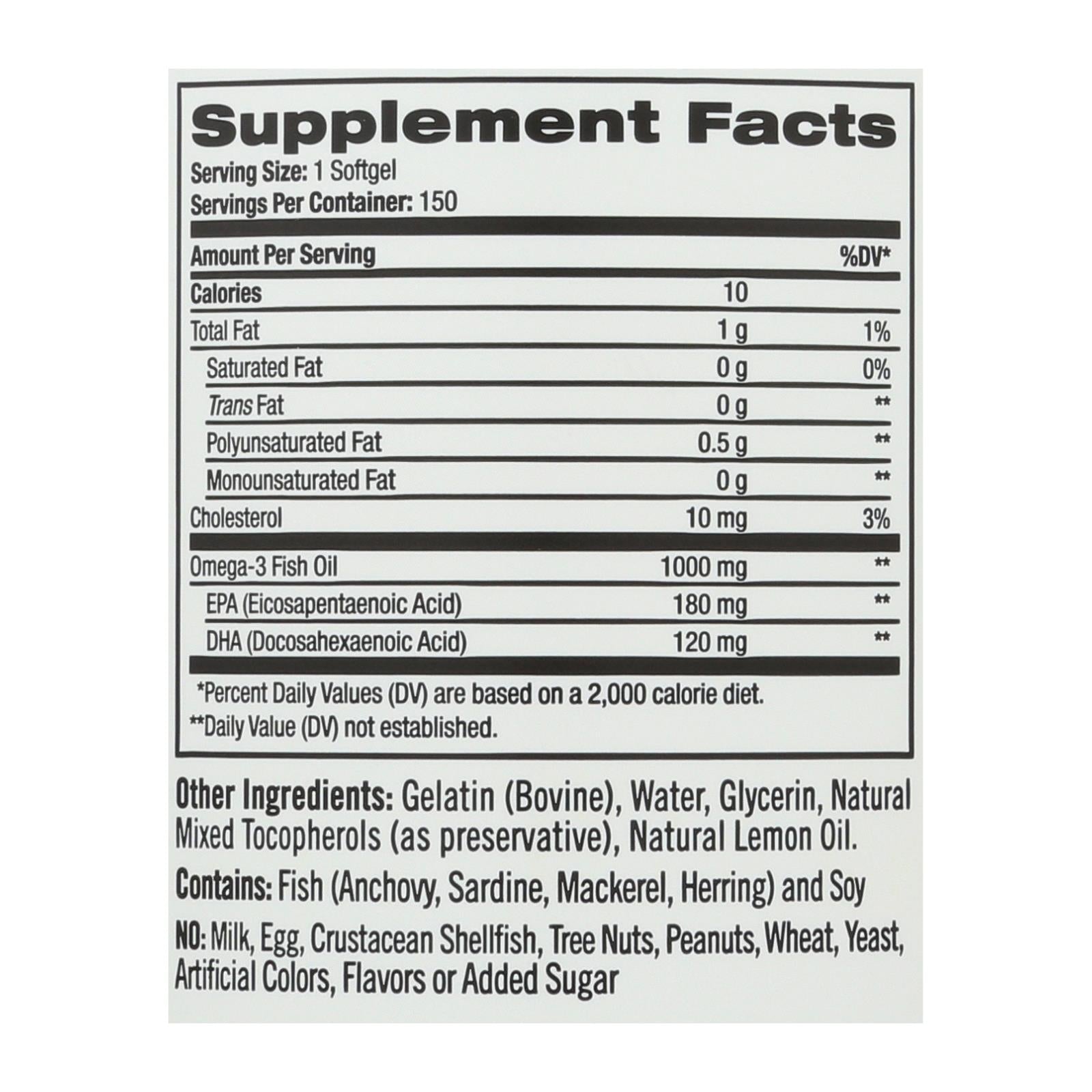 natrol omega 3 fish oil lemon 1000 mg 150 softgels