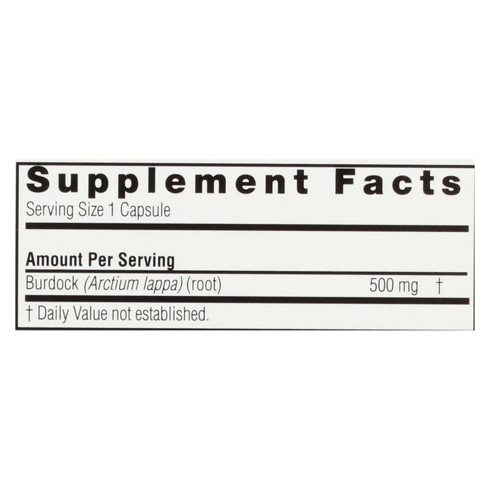 natures answer burdock root 90 vegetarian capsules