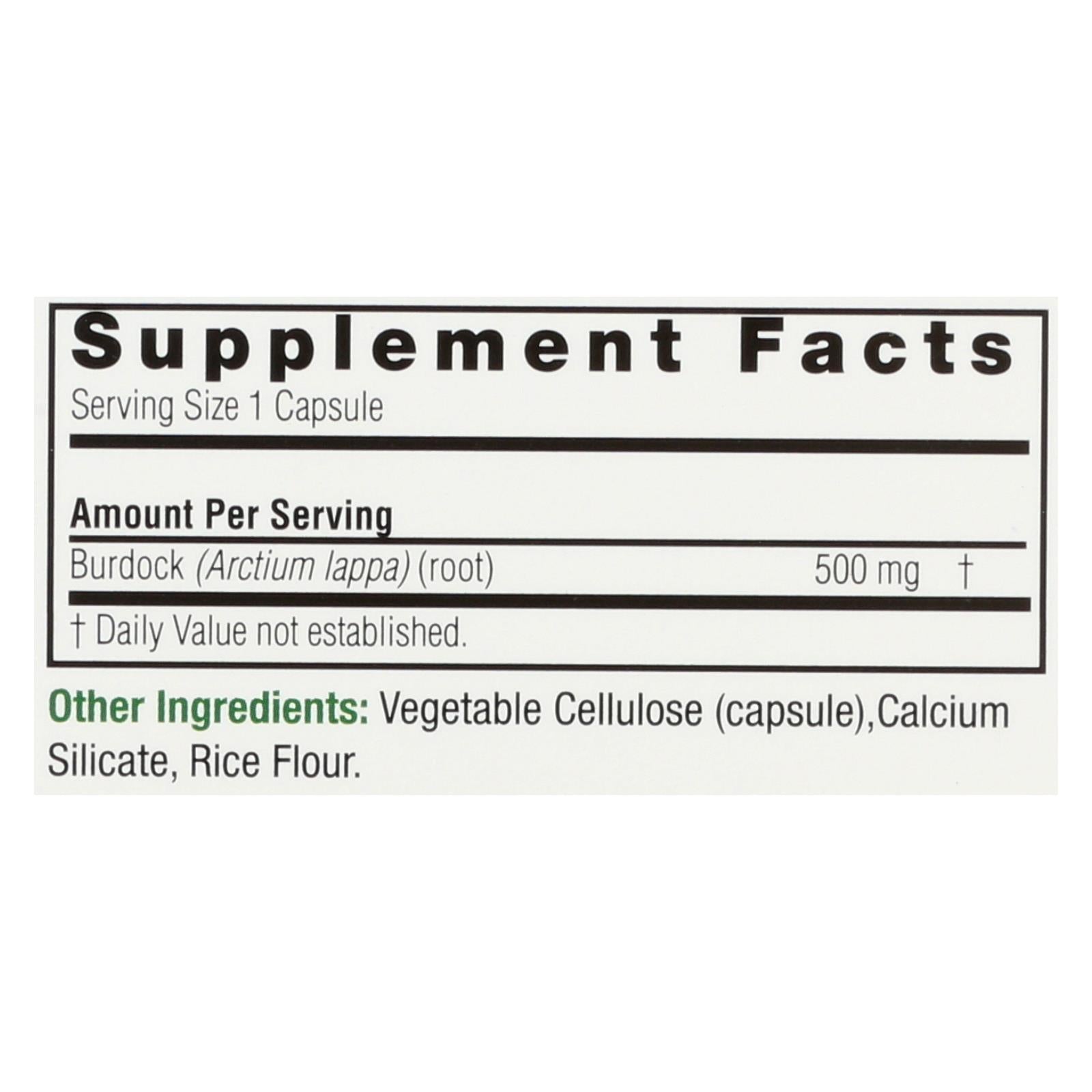 natures answer burdock root 90 vegetarian capsules