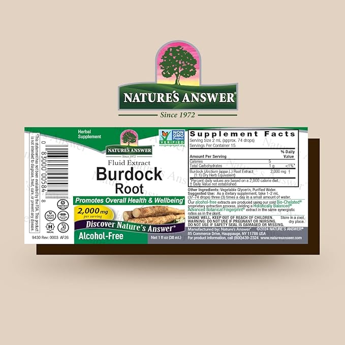 natures answer burdock root alcohol free 1 fl oz