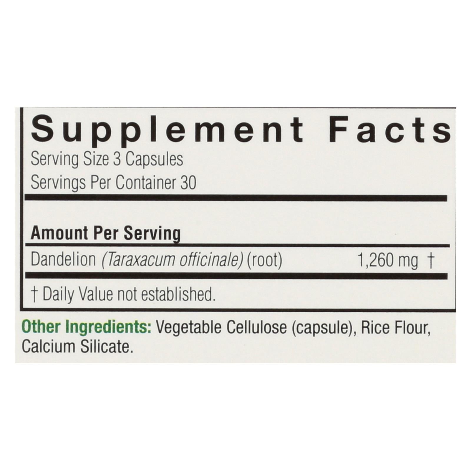 natures answer dandelion root 90 vegetarian capsules