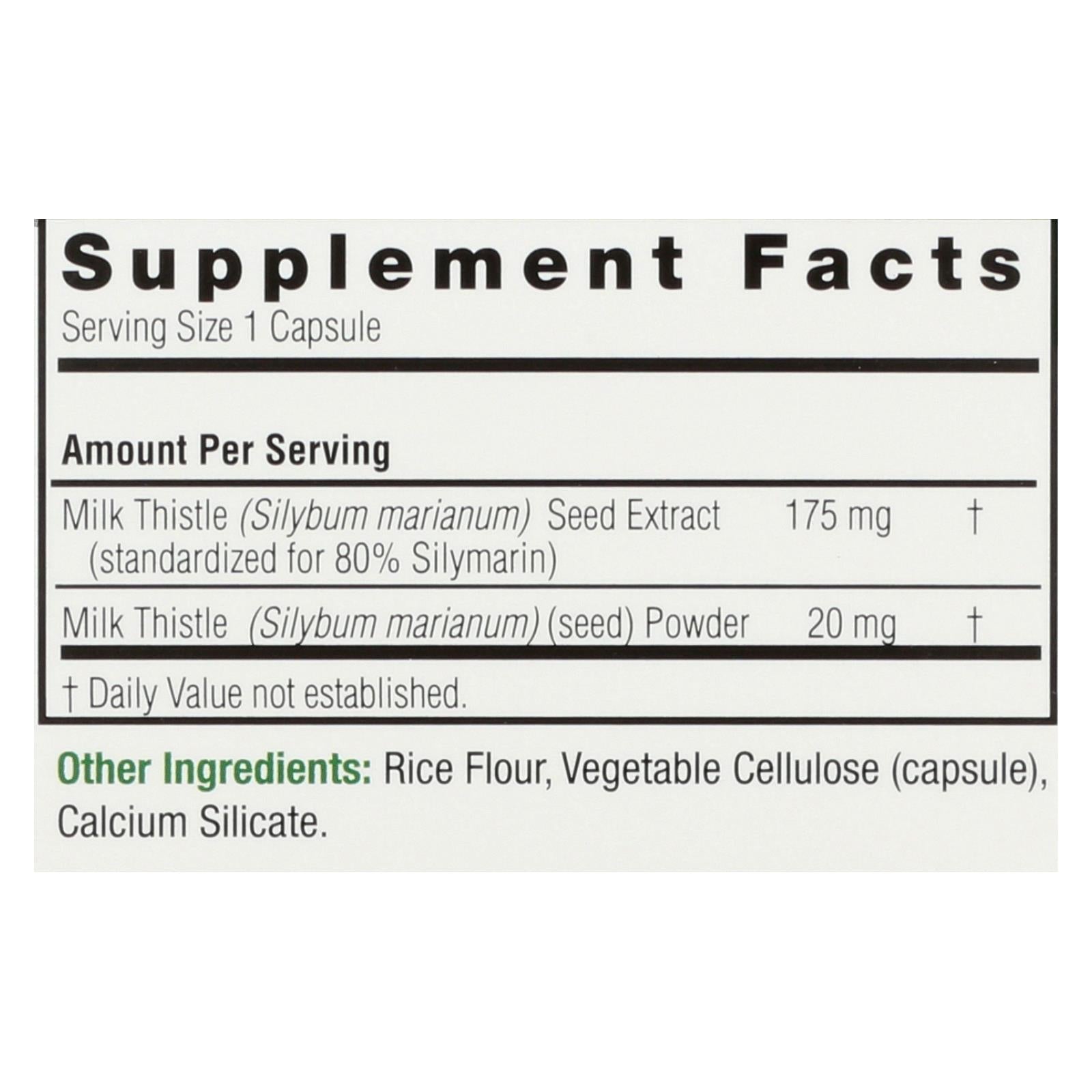 natures answer milk thistle seed extract 120 vegetarian capsules