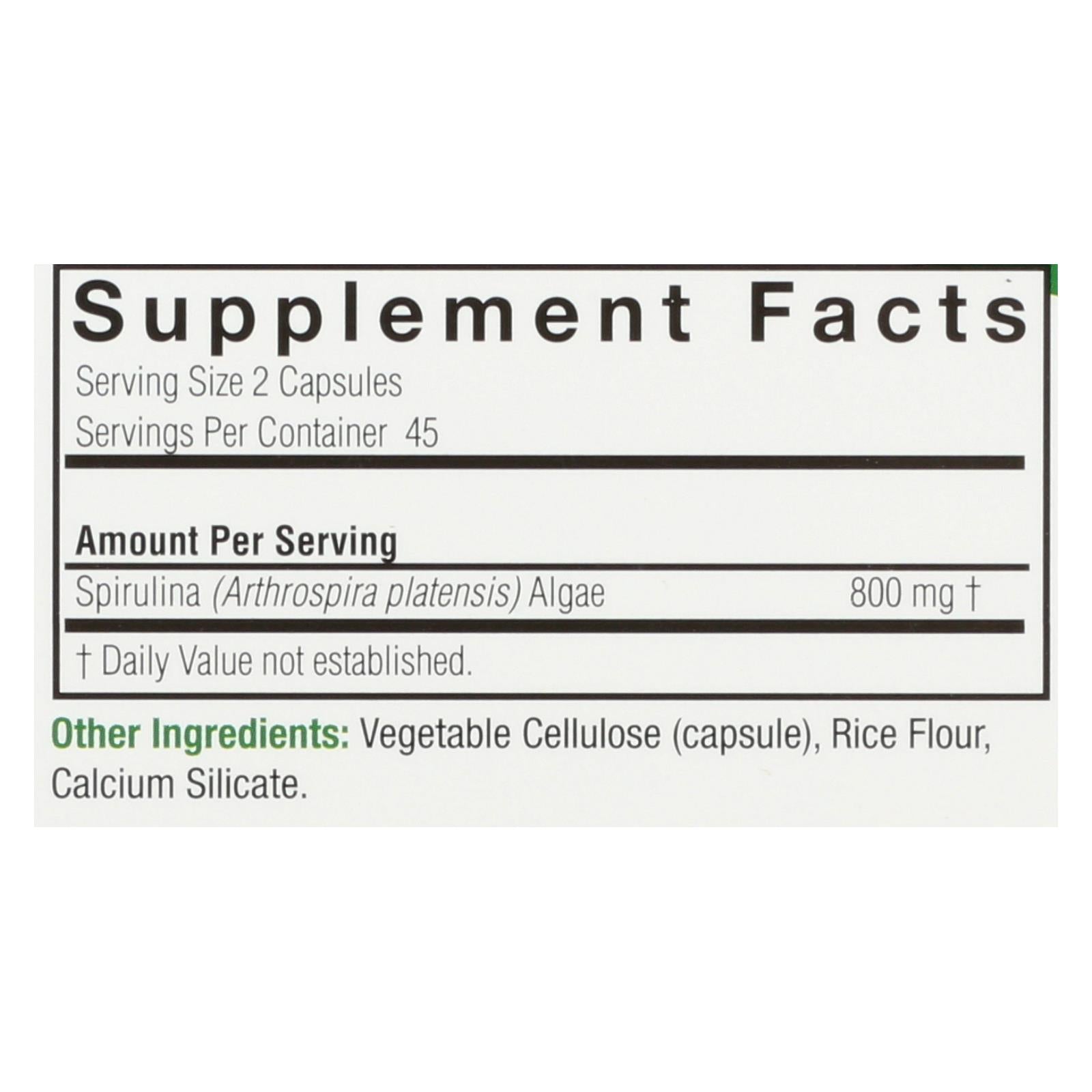 natures answer spirulina 90 capsules