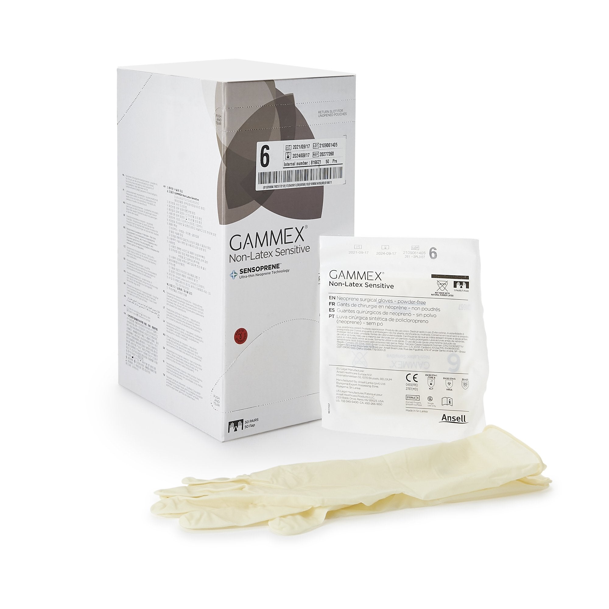 Surgical Glove GAMMEX Non Latex Sensitive Size 6 Sterile Polychloroprene Standard Cuff Length Micro Textured Cream Chemo Tested