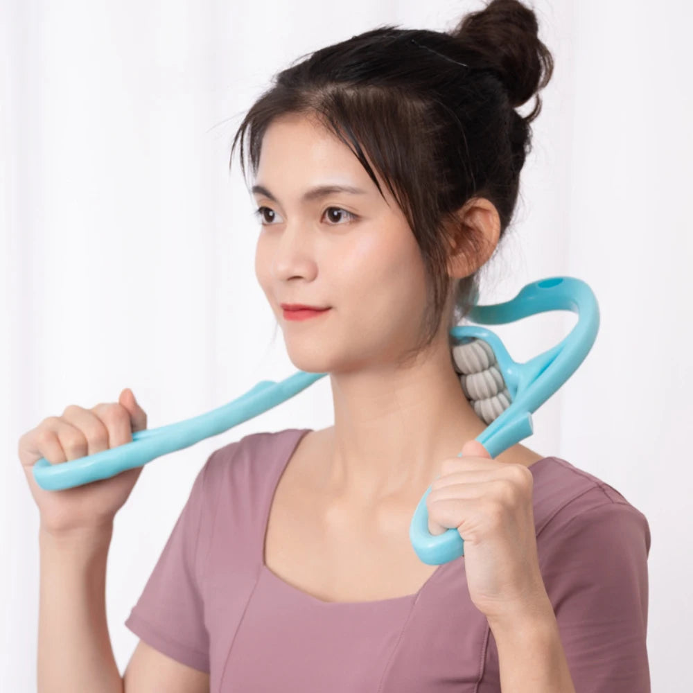 Neck Massager Therapy Neck and Shoulder Dual Trigger Point Roller Self Massage Tool Relieve Hand Pressure Deep Pressure Massage