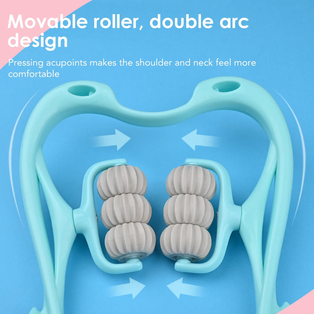 Neck Massager Therapy Neck and Shoulder Dual Trigger Point Roller Self Massage Tool Relieve Hand Pressure Deep Pressure Massage