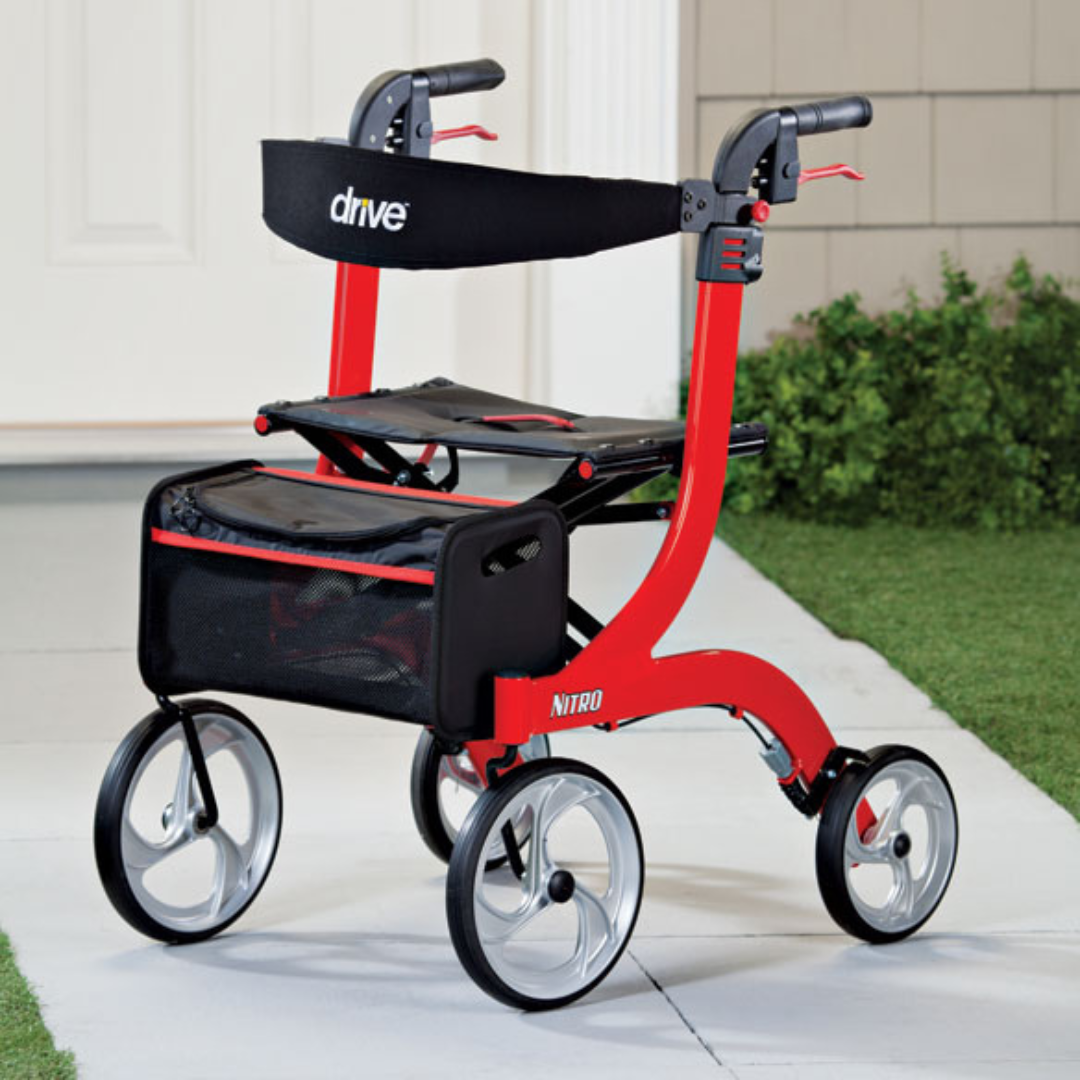 nitro aluminum rollator red tall height w 10 casters