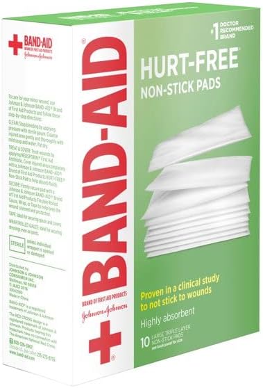 non adherent dressing band aid hurt free 3 x 4 inch sterile 10 per pack
