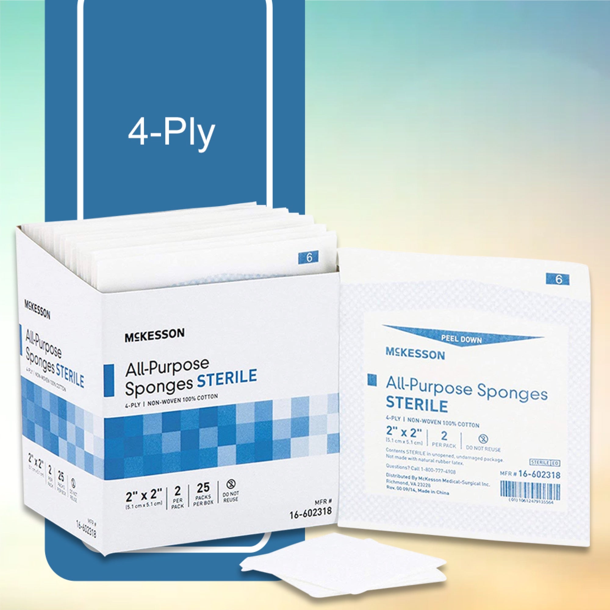 nonwoven sponge mckesson 2 x 2 inch 4 ply sterile 2 per pack