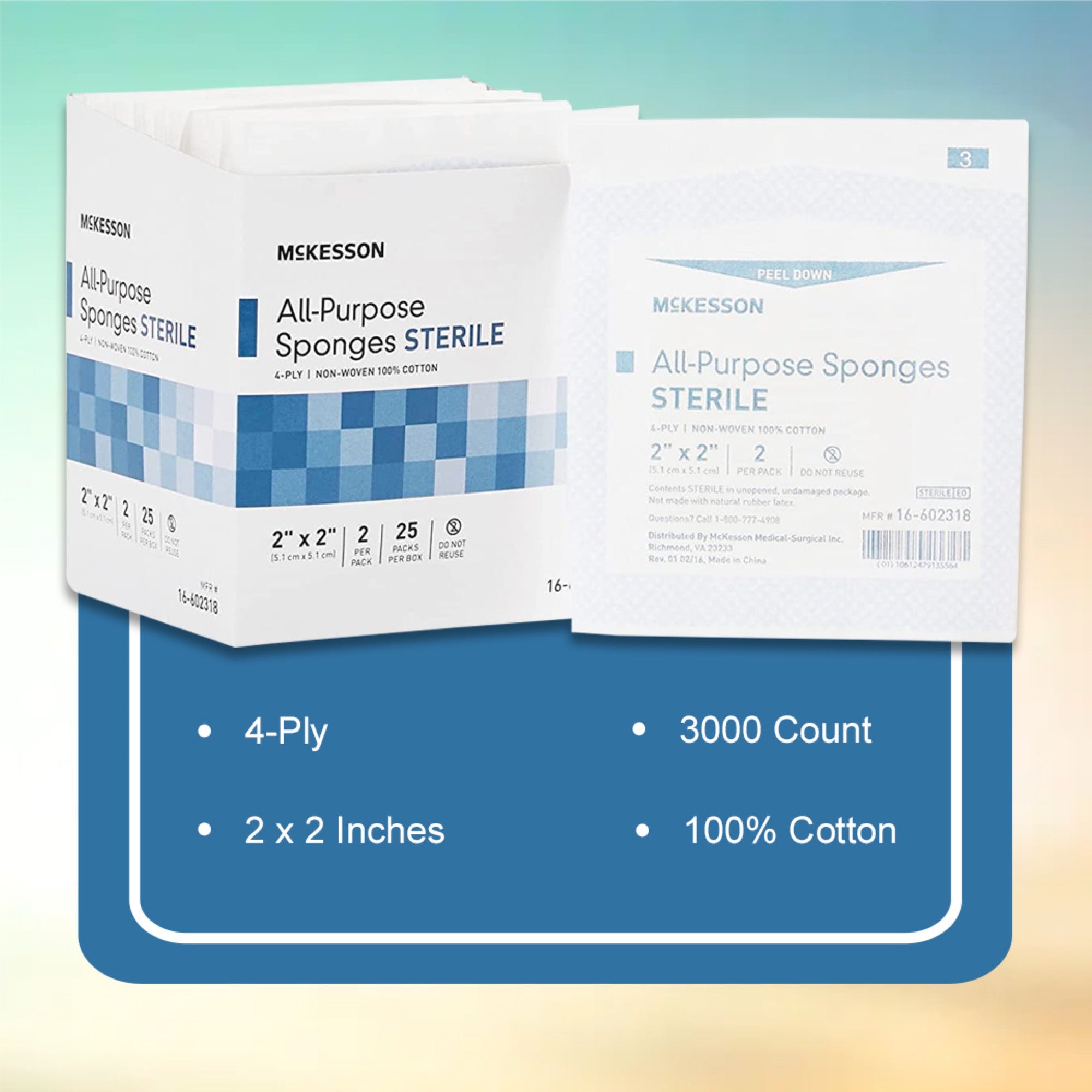 nonwoven sponge mckesson 2 x 2 inch 4 ply sterile 2 per pack
