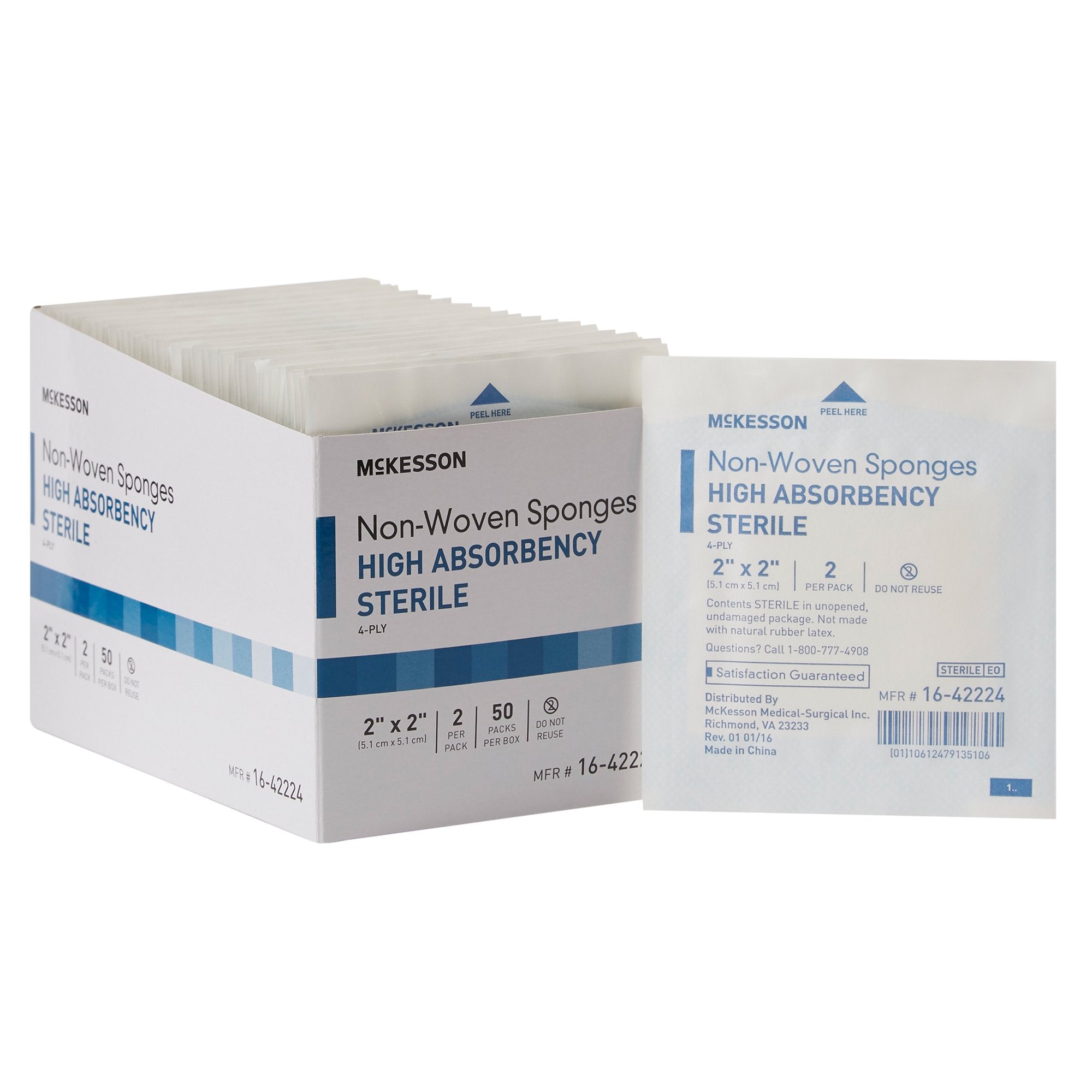 Nonwoven Sponge McKesson 2 X 2 Inch 4 Ply Sterile 2 per Pack
