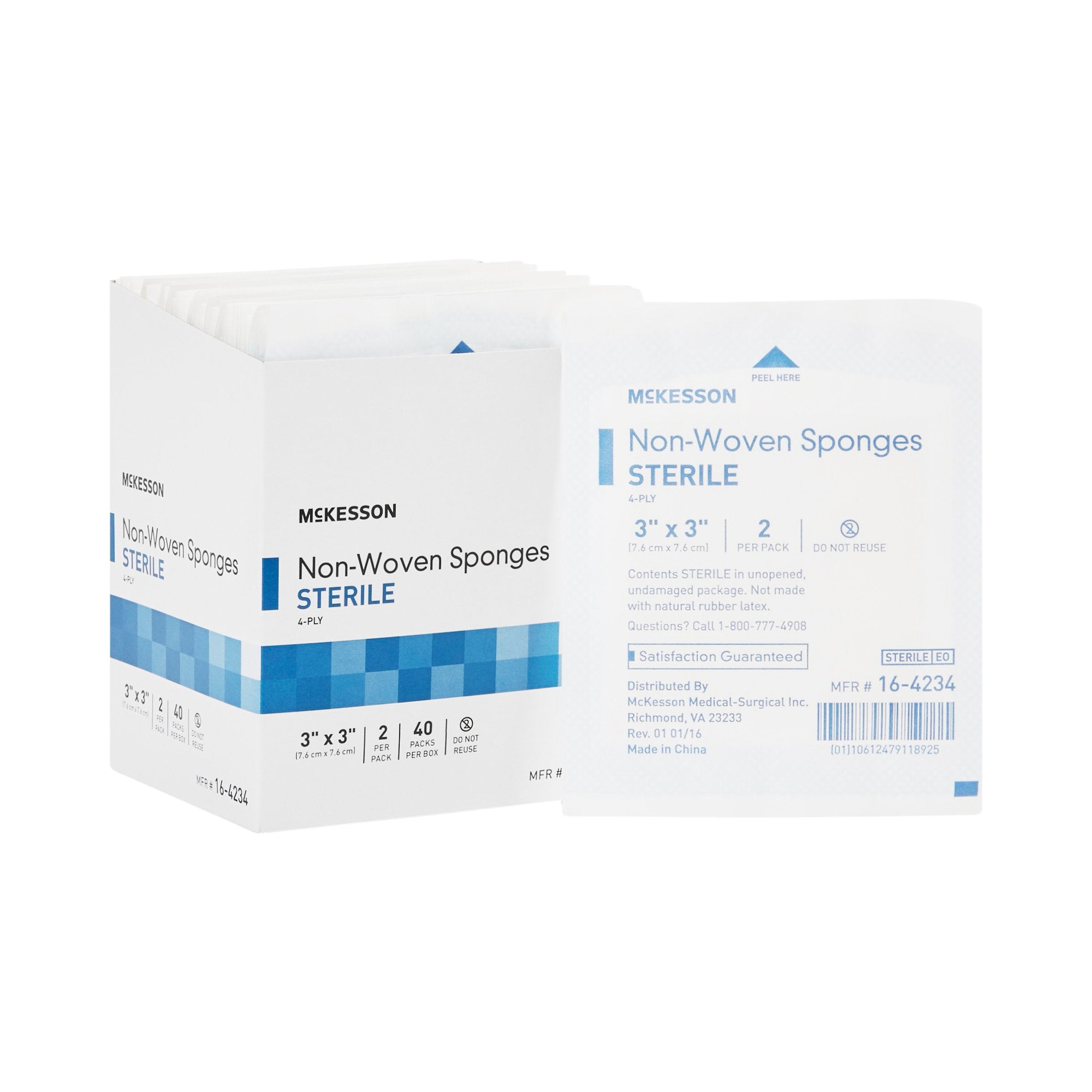 Nonwoven Sponge McKesson 3 X 3 Inch 4 Ply Sterile 2 per Pack