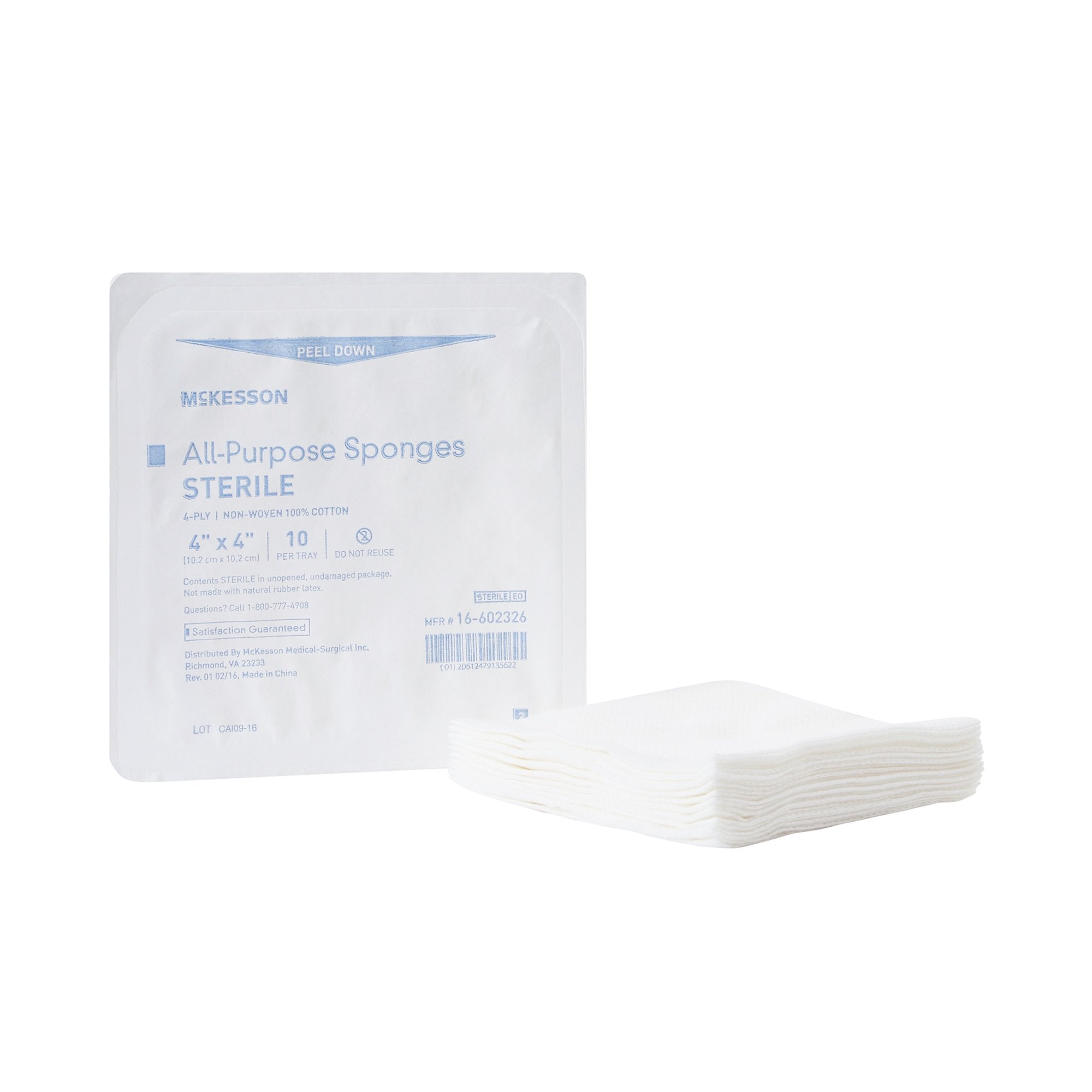 Nonwoven Sponge McKesson 4 X 4 Inch 4 Ply Sterile 10 per Tray