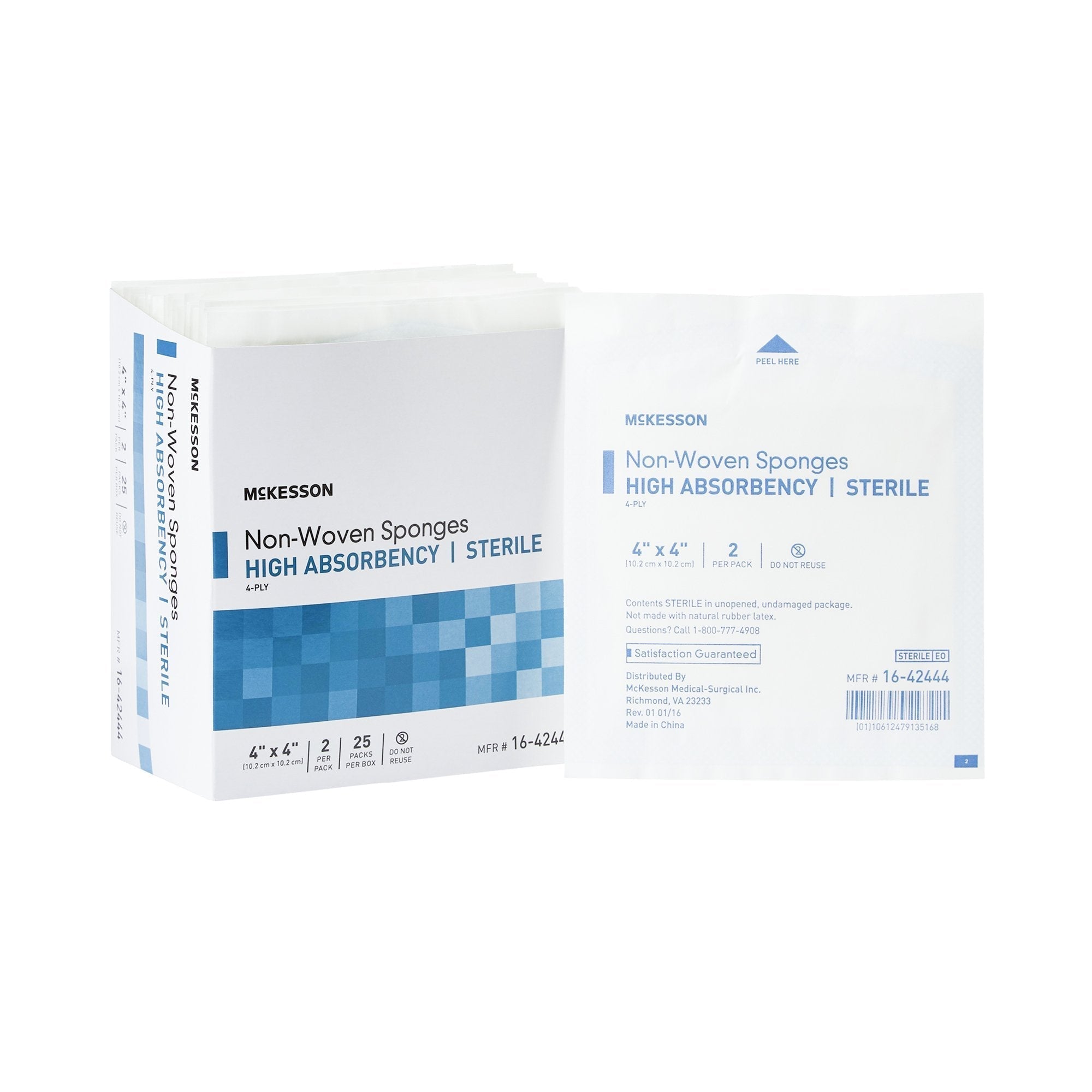 Nonwoven Sponge McKesson 4 X 4 Inch 4 Ply Sterile 2 per Pack
