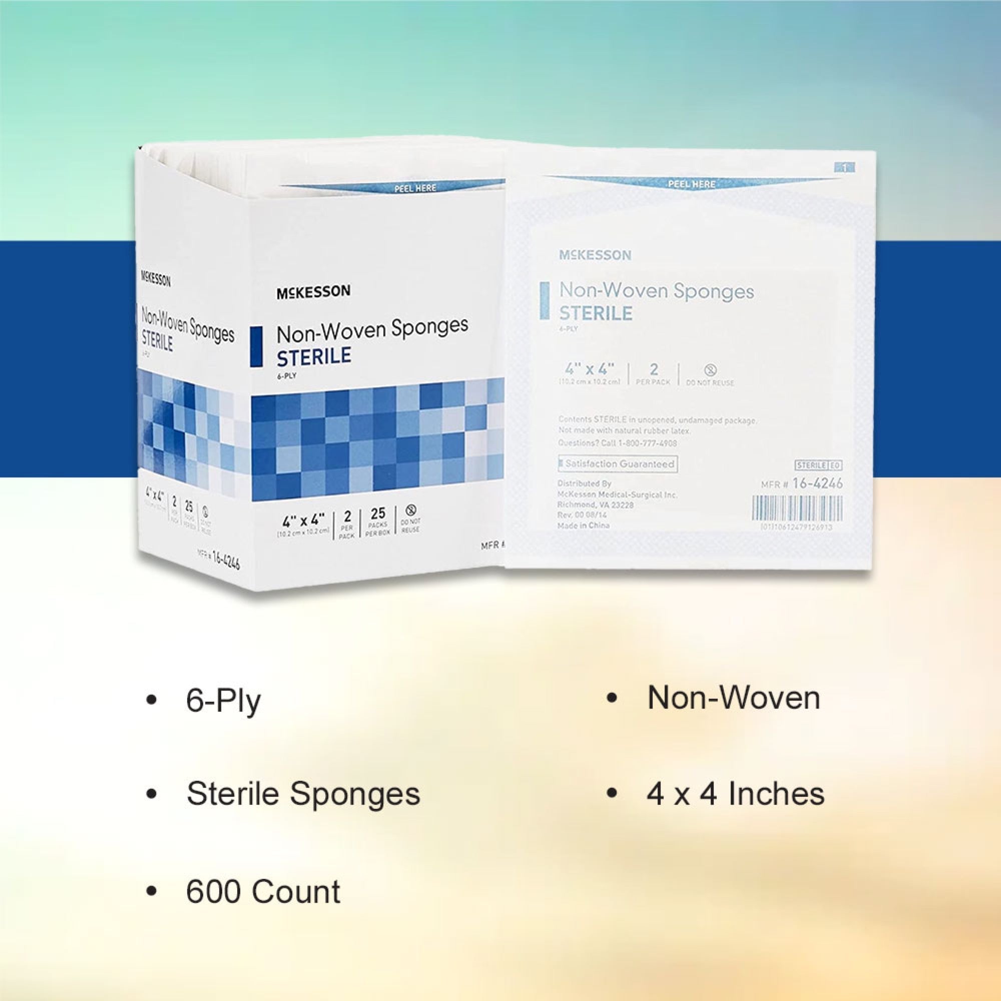 nonwoven sponge mckesson 4 x 4 inch 6 ply sterile 2 per pack packaging type box
