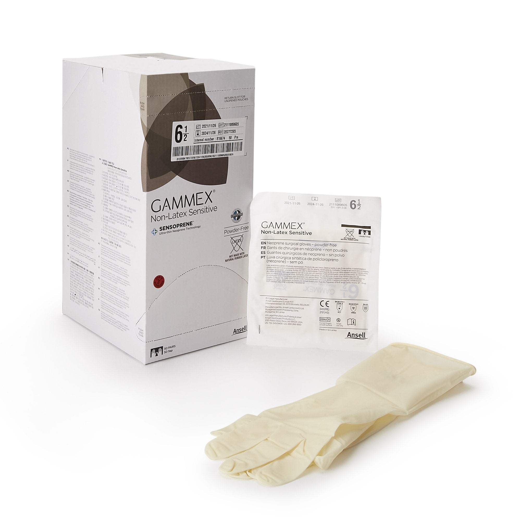 Surgical Glove GAMMEX Non Latex Sensitive Size 6.5 Sterile Polychloroprene Standard Cuff Length Micro Textured Cream Chemo Tested