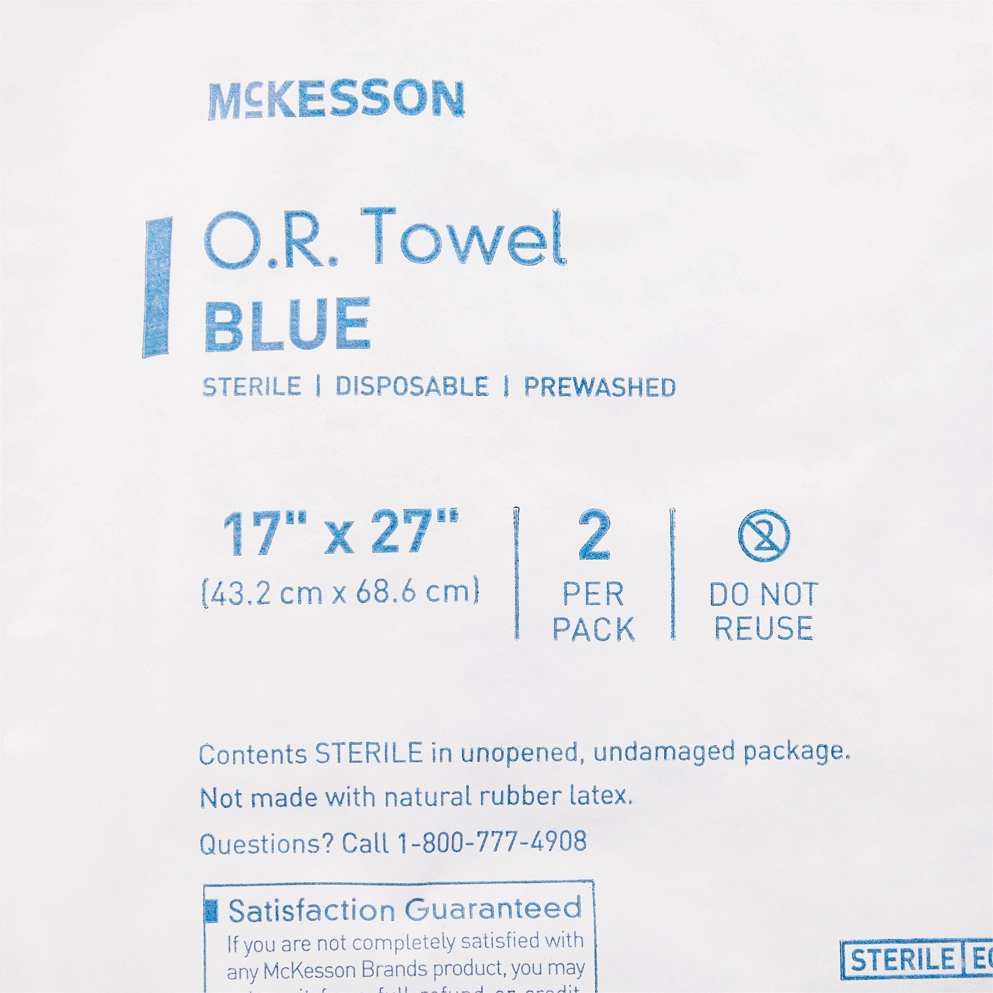 o r towel mckesson 17 w x 27 l inch blue sterile packaging type each