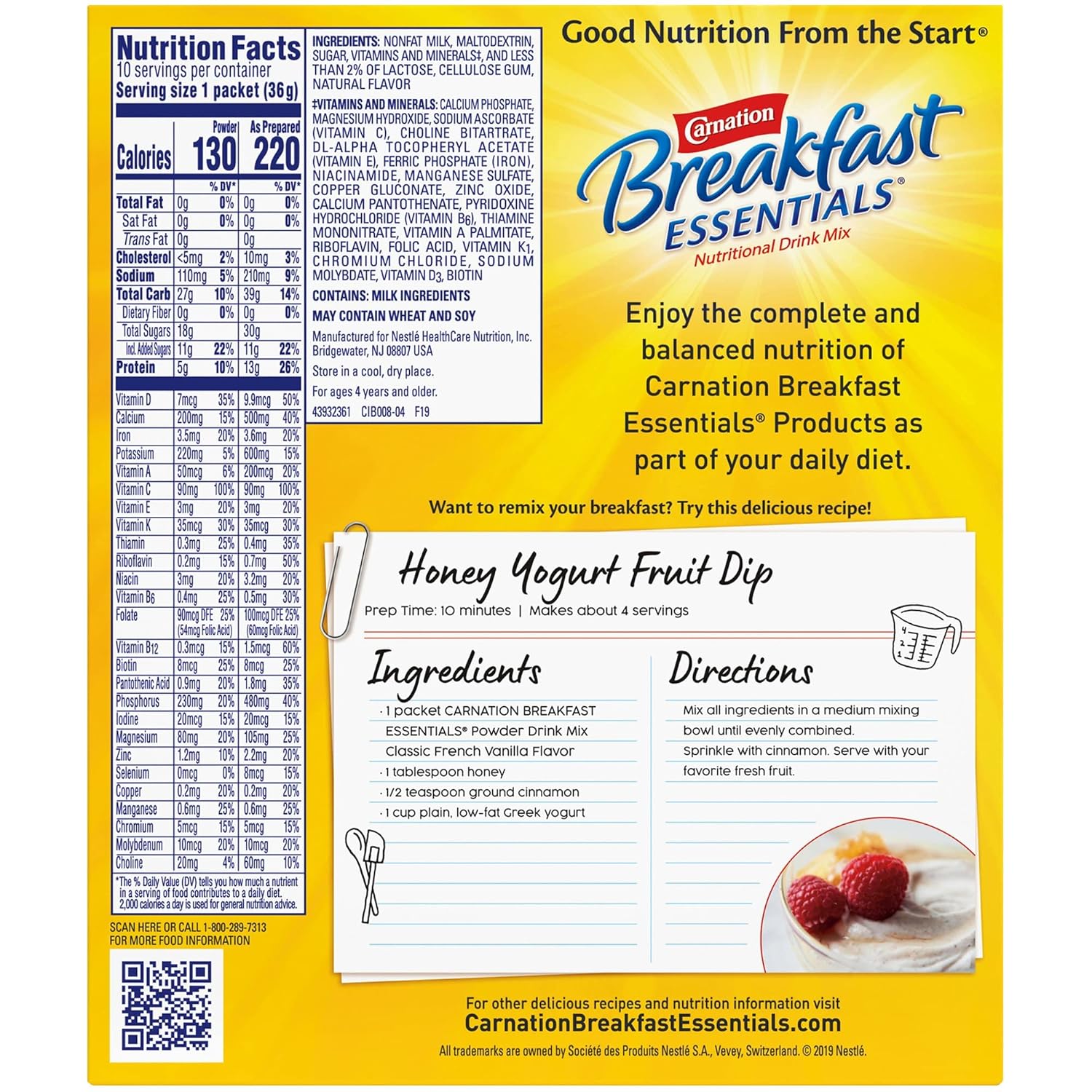 oral supplement carnation breakfast essentials french vanilla flavor powder 1 26 oz individual packet packaging type box