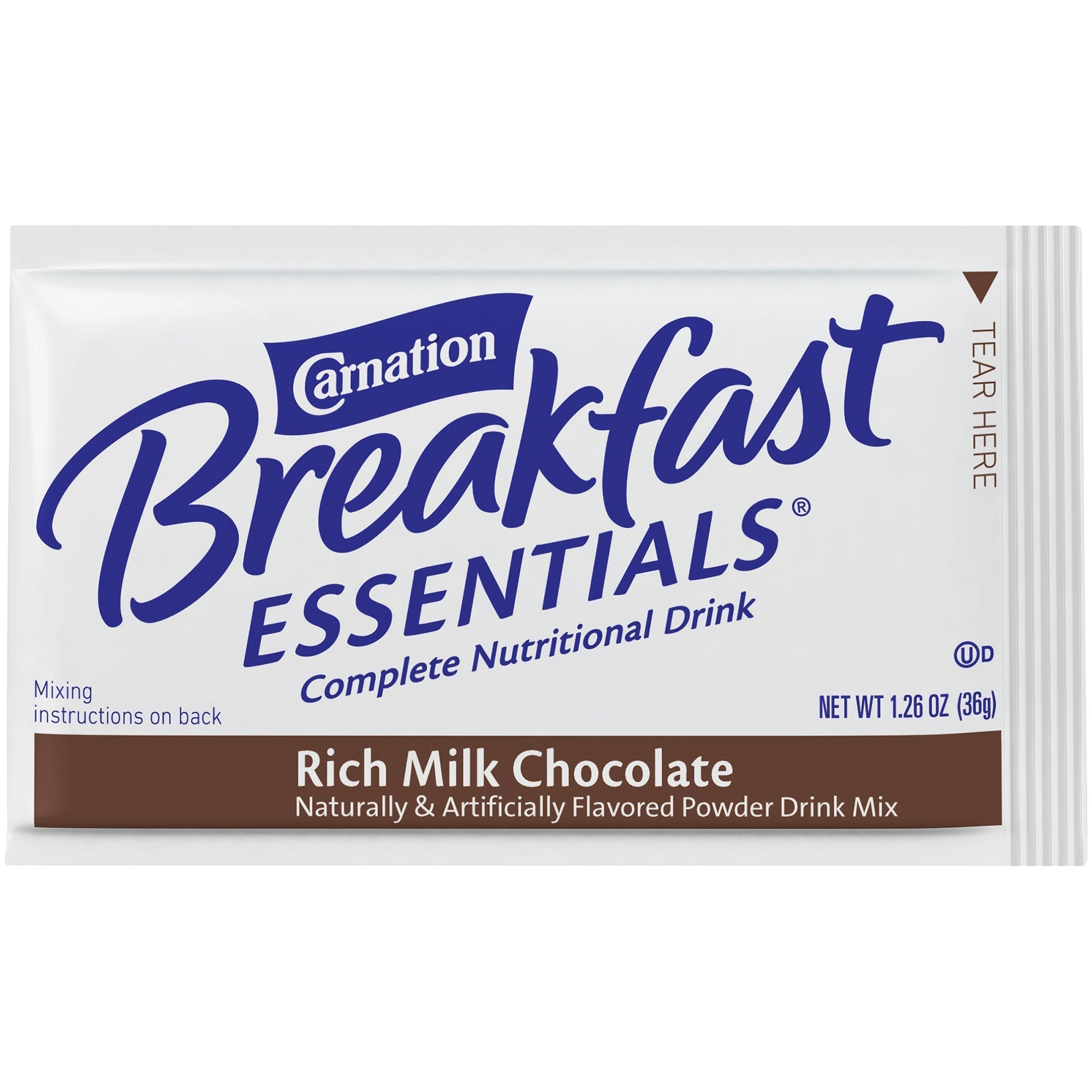 oral supplement carnation breakfast essentials rich milk chocolate flavor powder 1 26 oz individual packet packaging type box