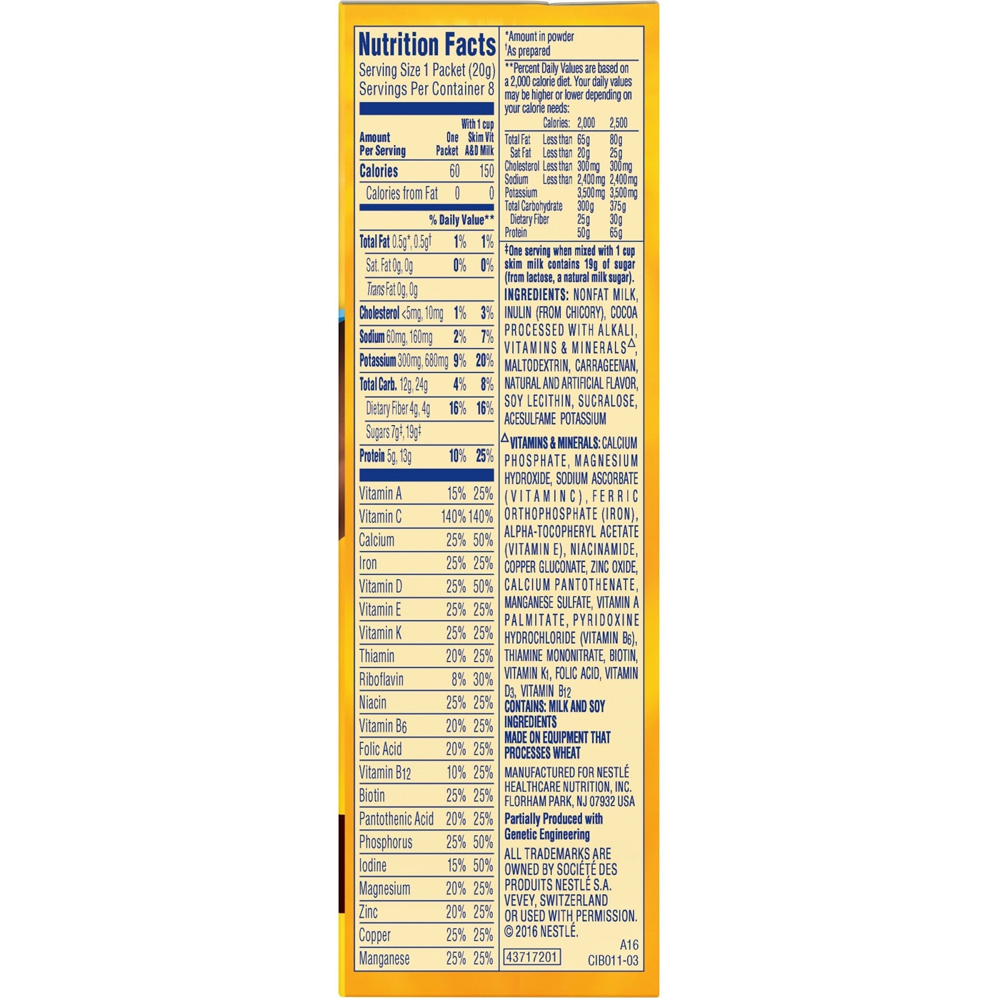 oral supplement carnation breakfast essentials® light start rich milk chocolate flavor powder 0 705 oz individual packet