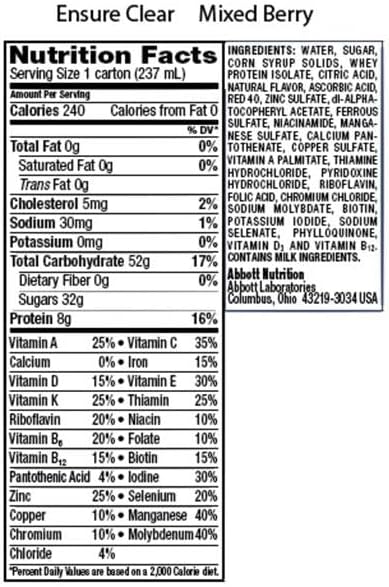 oral supplement ensure® clear therapeutic nutrition mixed berry flavor liquid 8 oz reclosable carton