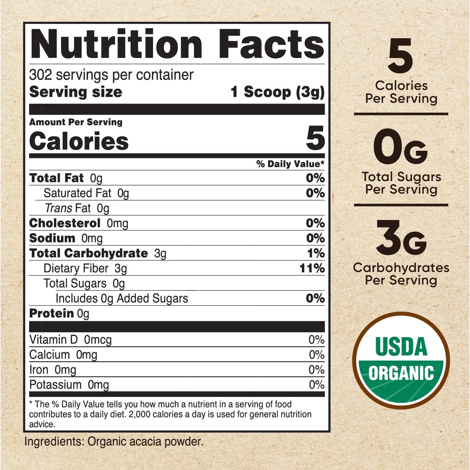 Organic Acacia Fiber Powder Supplement (2 LB) Non Gmo, Gluten Free