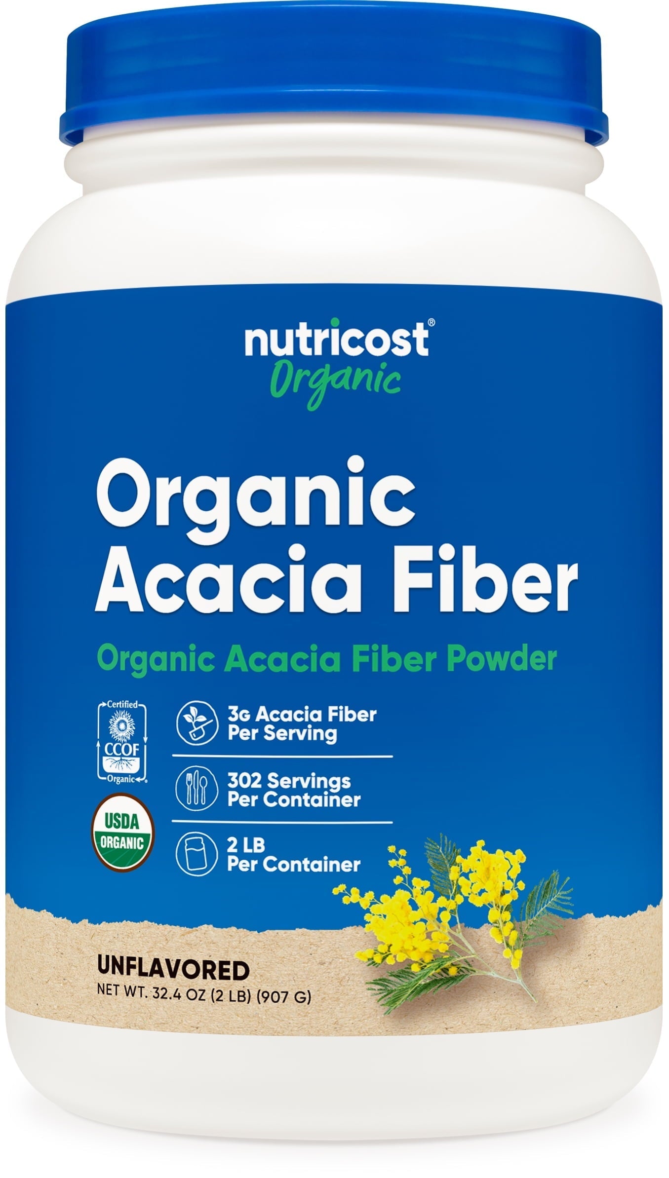 Organic Acacia Fiber Powder Supplement (2 LB) Non Gmo, Gluten Free